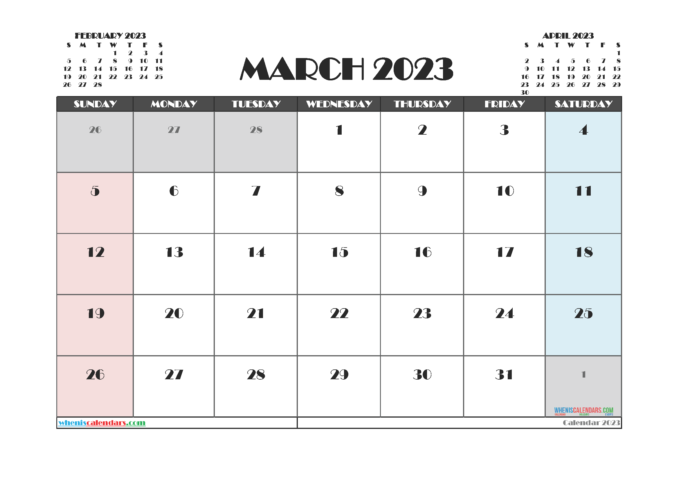 Free March 2023 Printable Calendar PDF