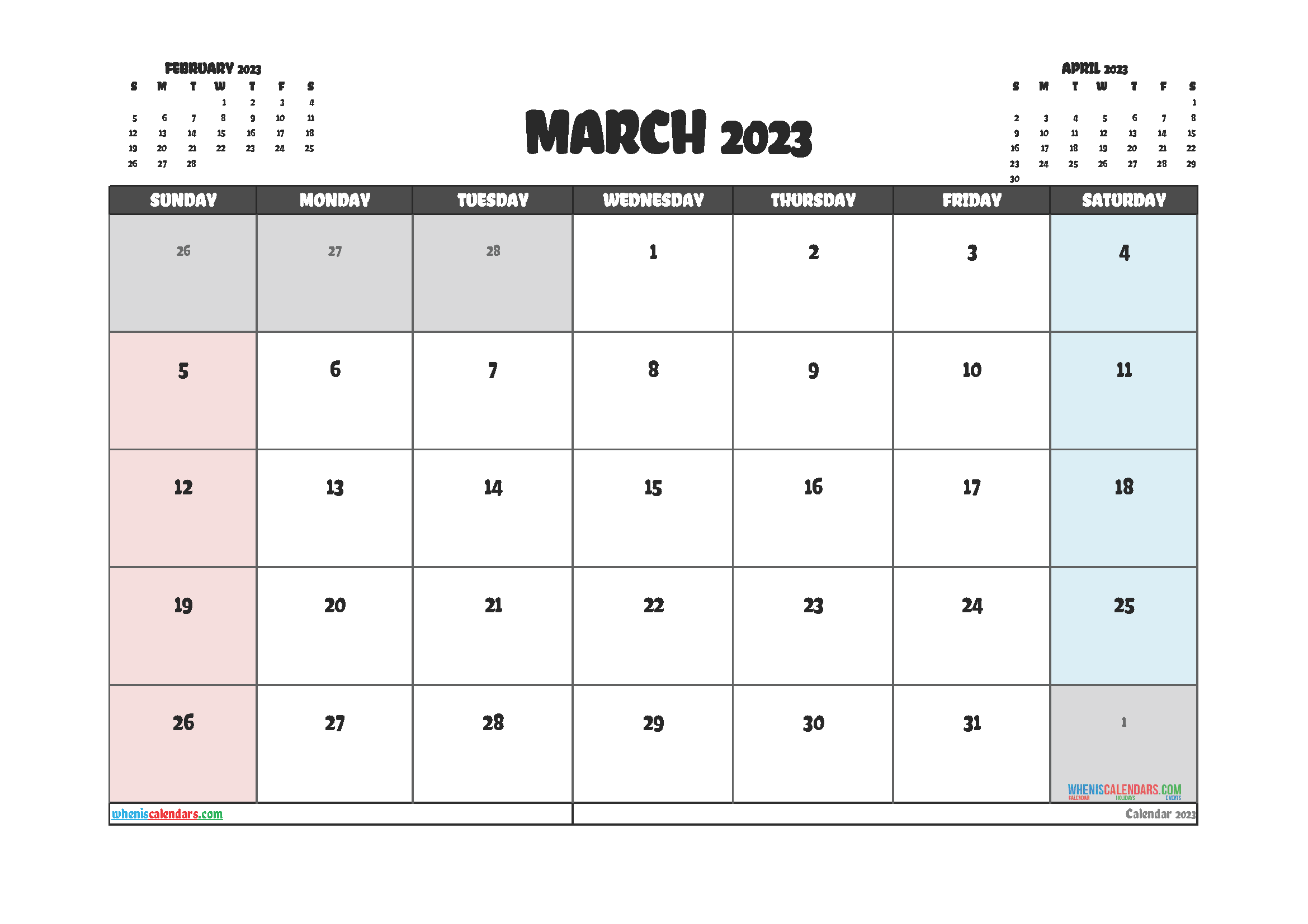 Free Editable March 2023 Printable Calendar
