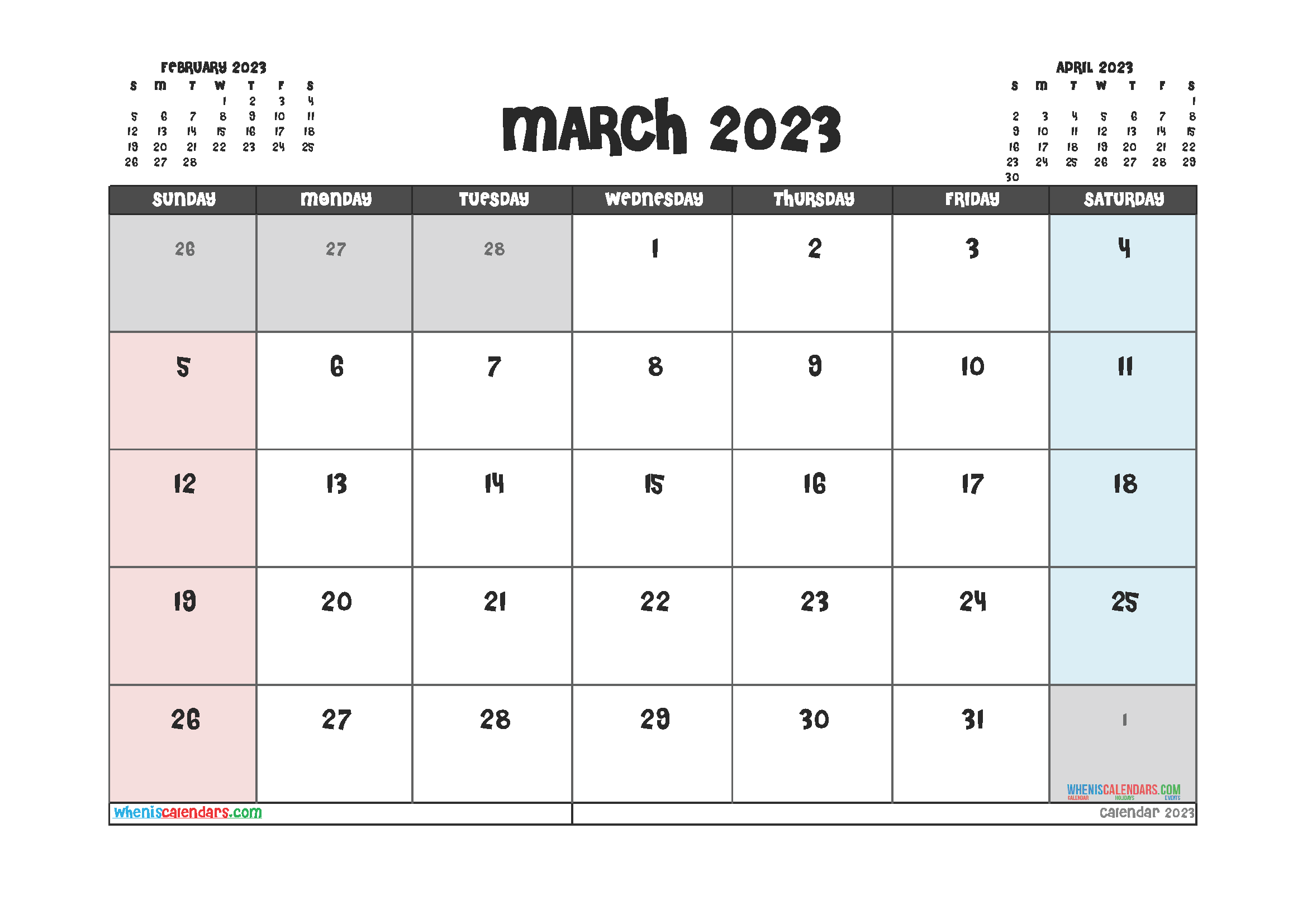 March 2023 Free Calendar Printable