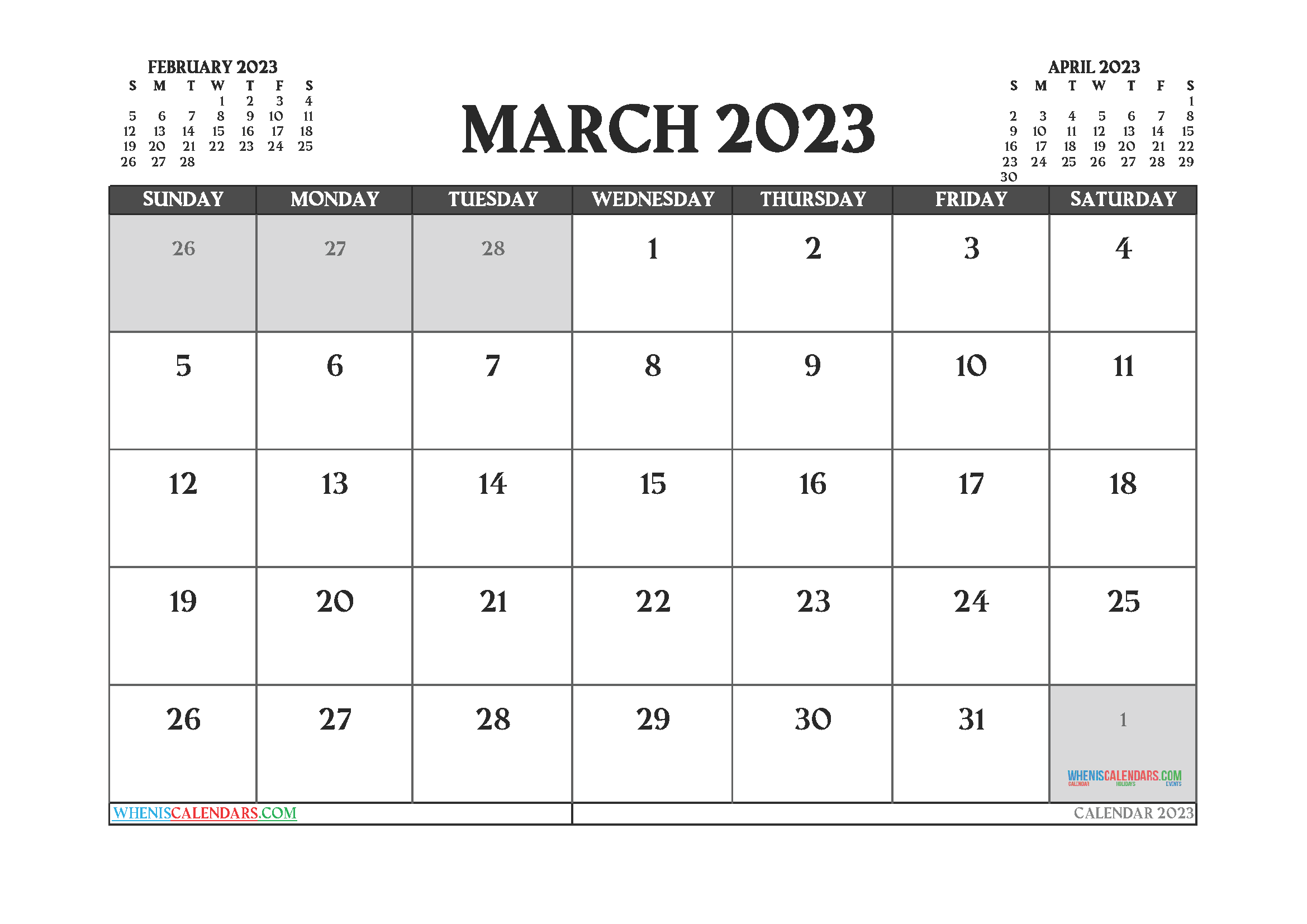 March 2023 Calendar Printable Free