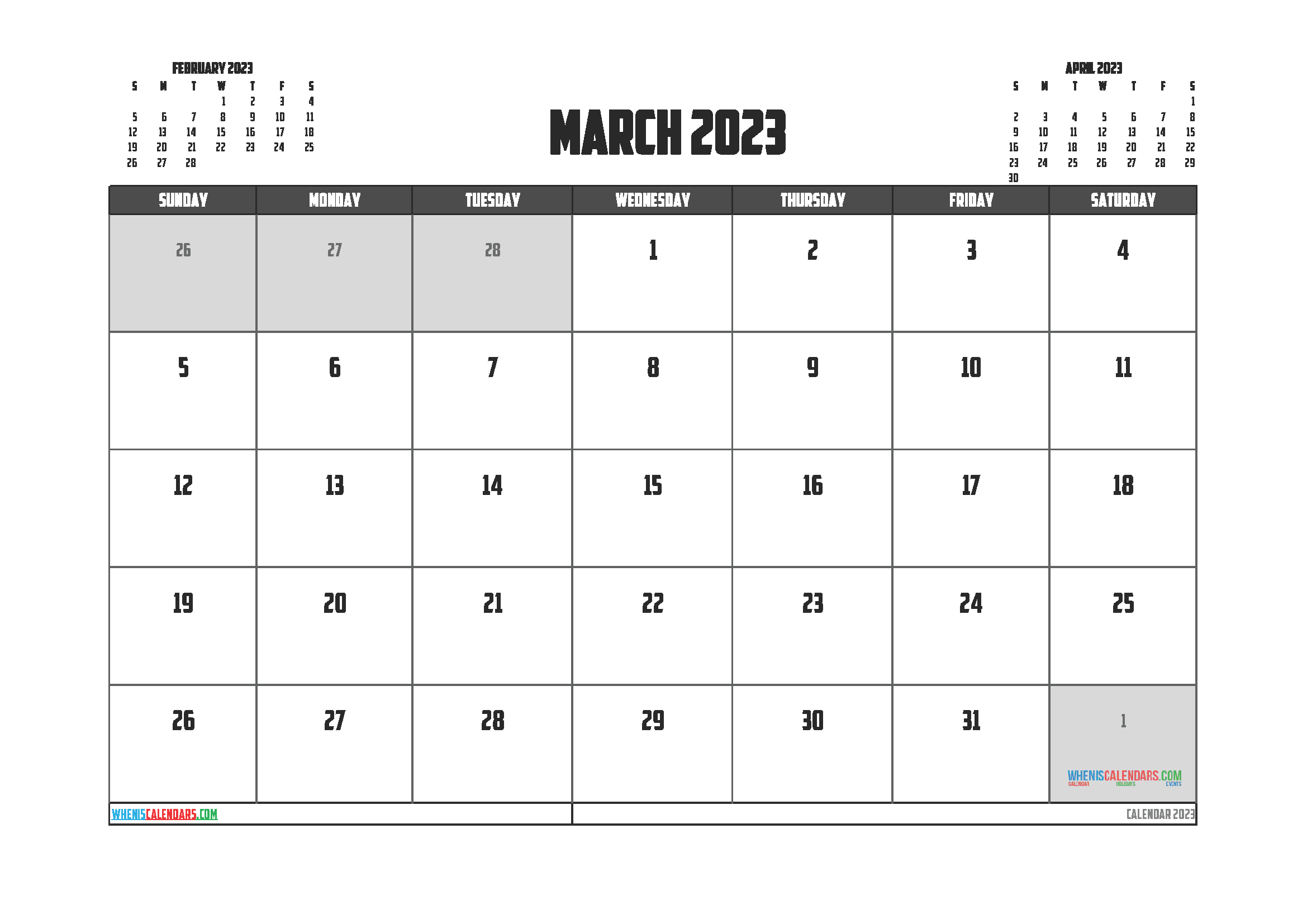 Free Printable March 2023 Calendar