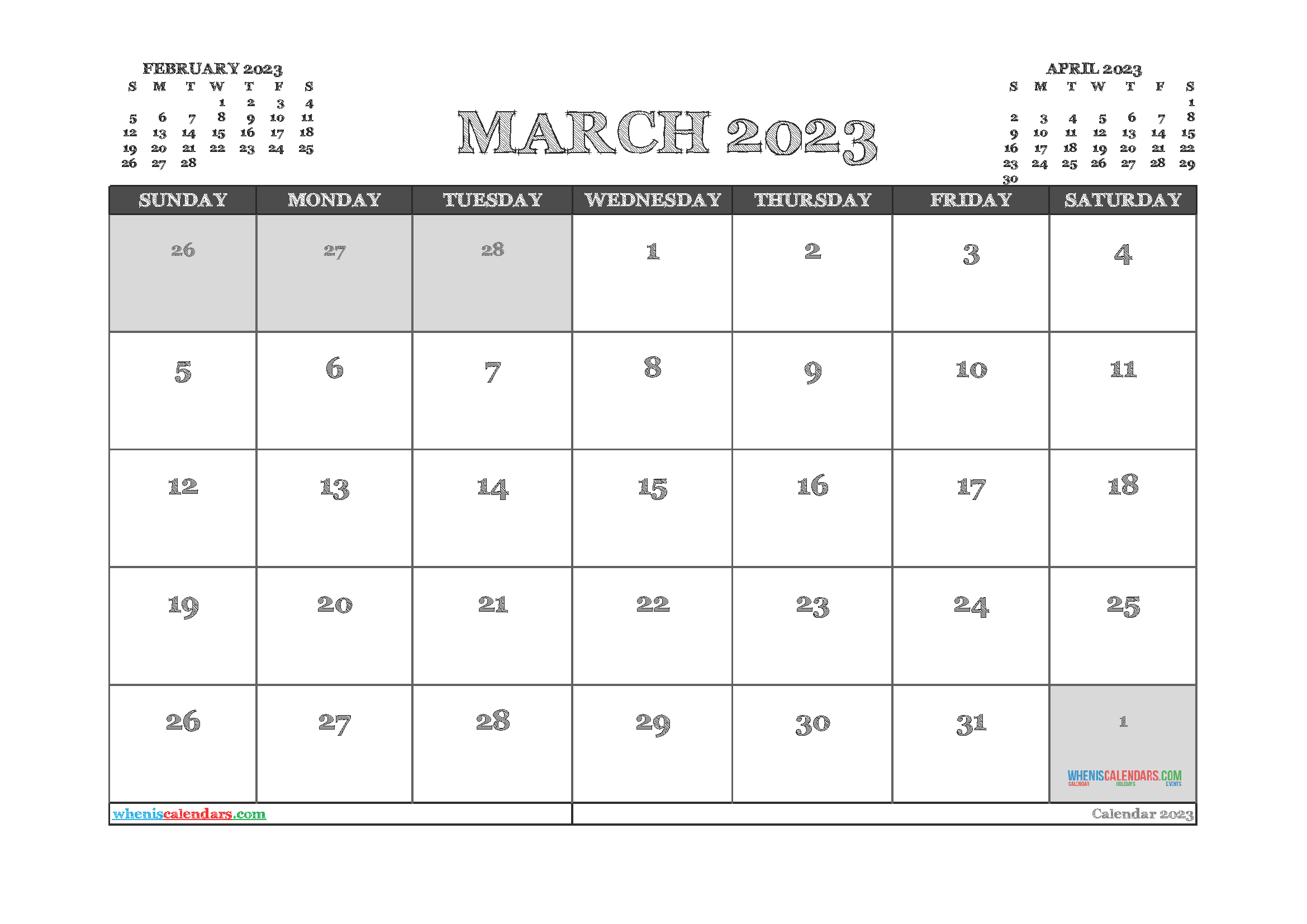 Printable March 2023 Calendar PDF