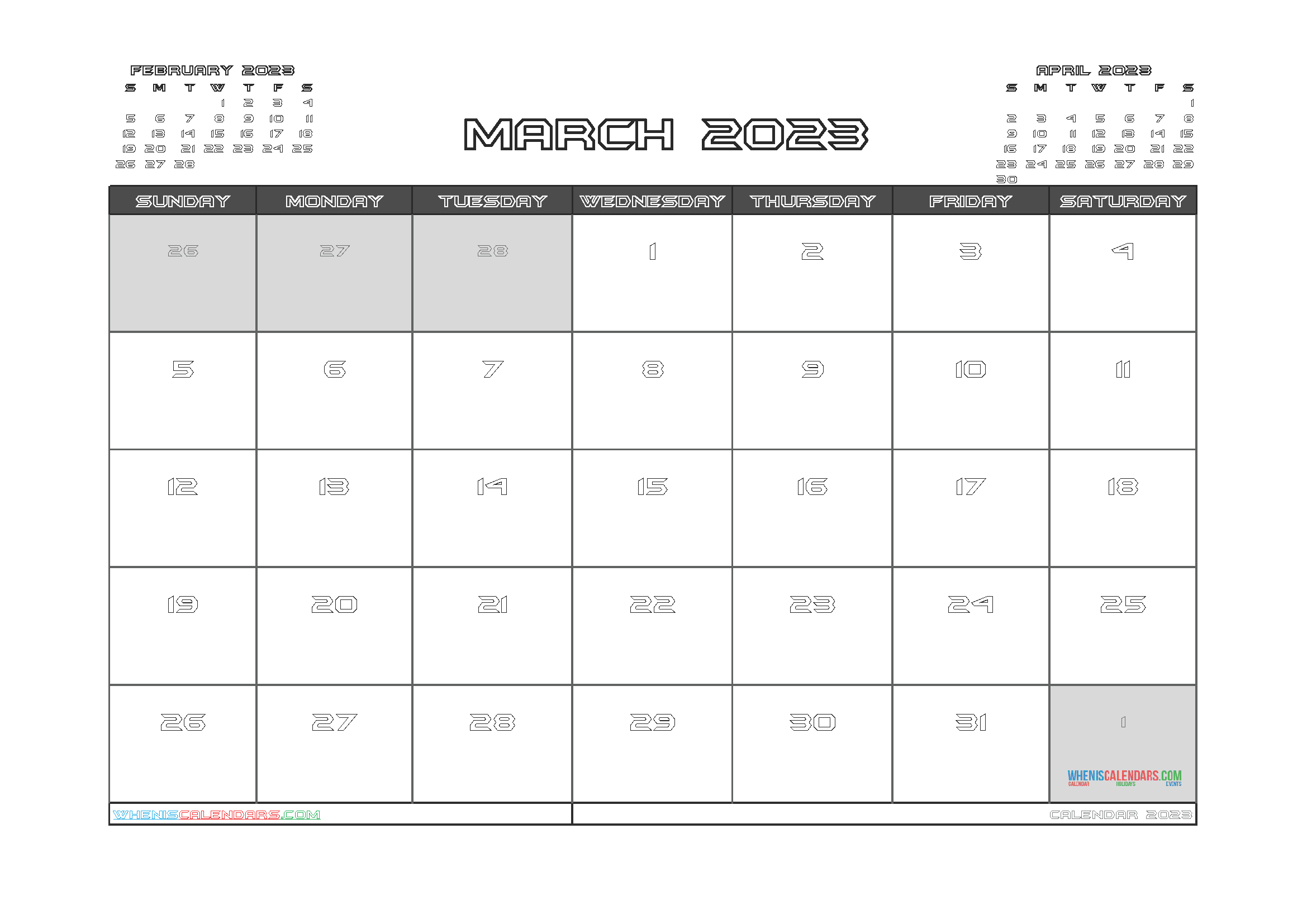 Free March 2023 Calendar PDF