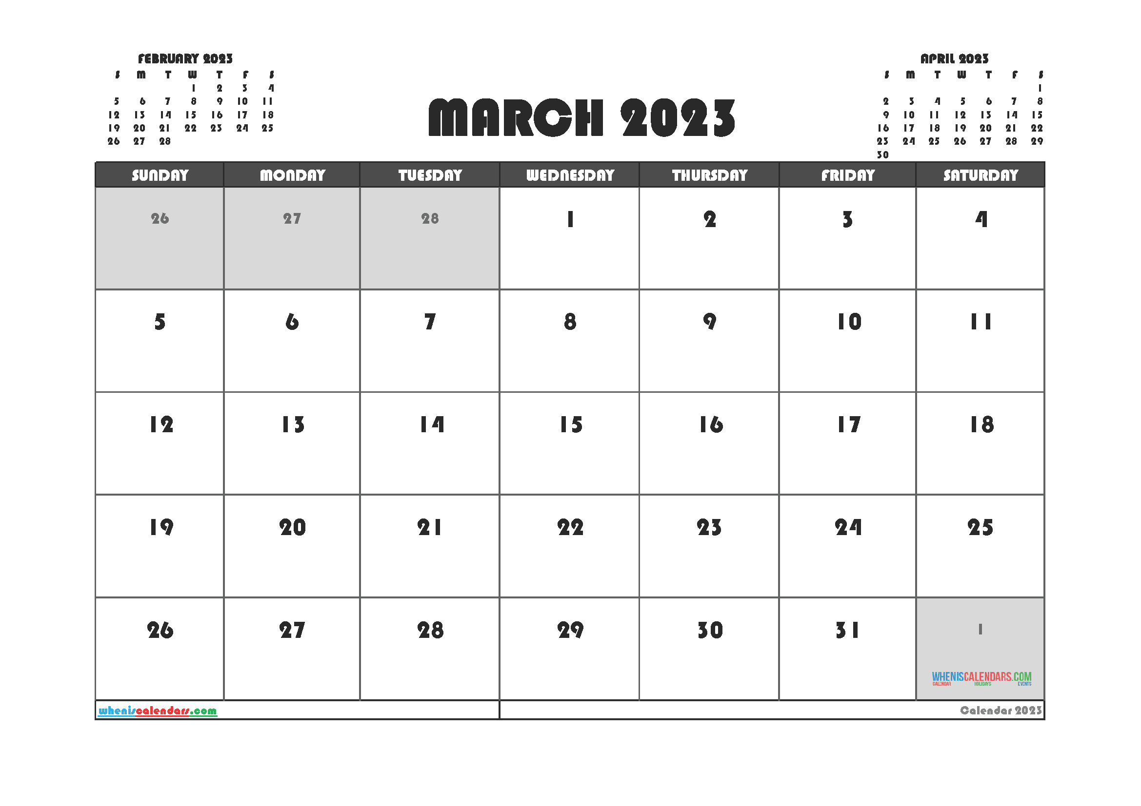 Free Editable March 2023 Printable Calendar