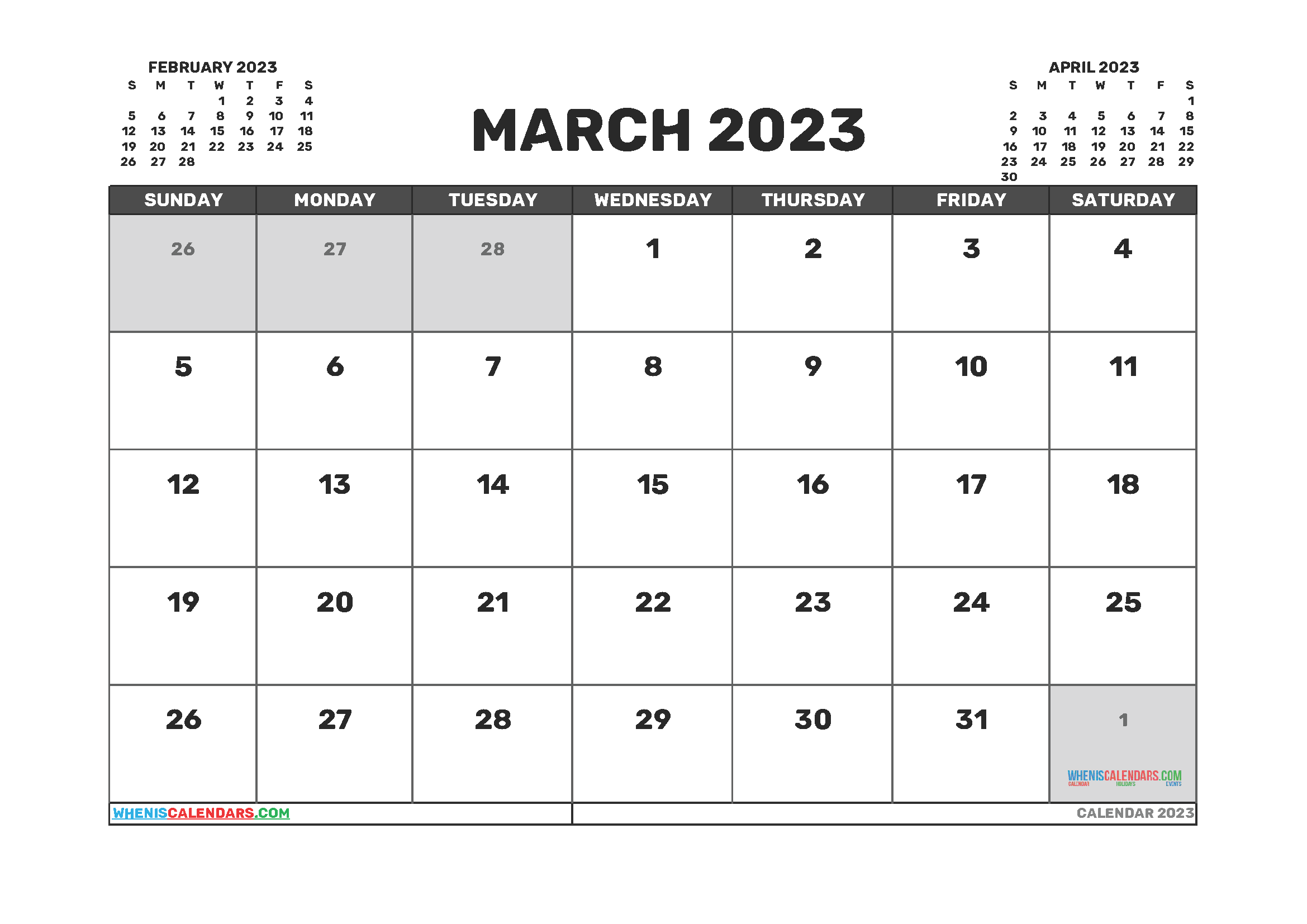 Printable March 2023 Calendar Free - 12 Templates