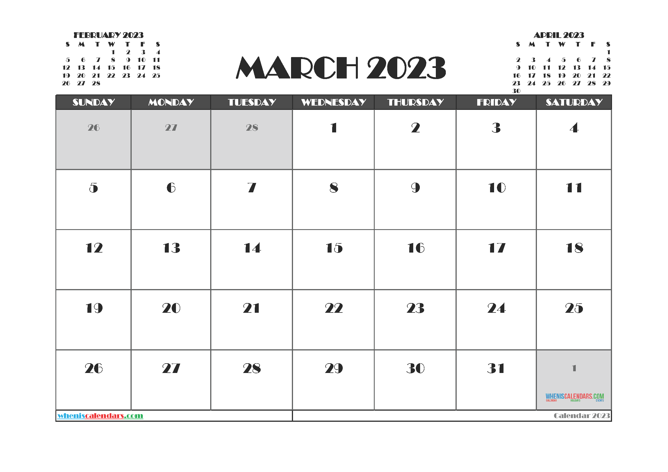 Free Printable Calendar 2023 March