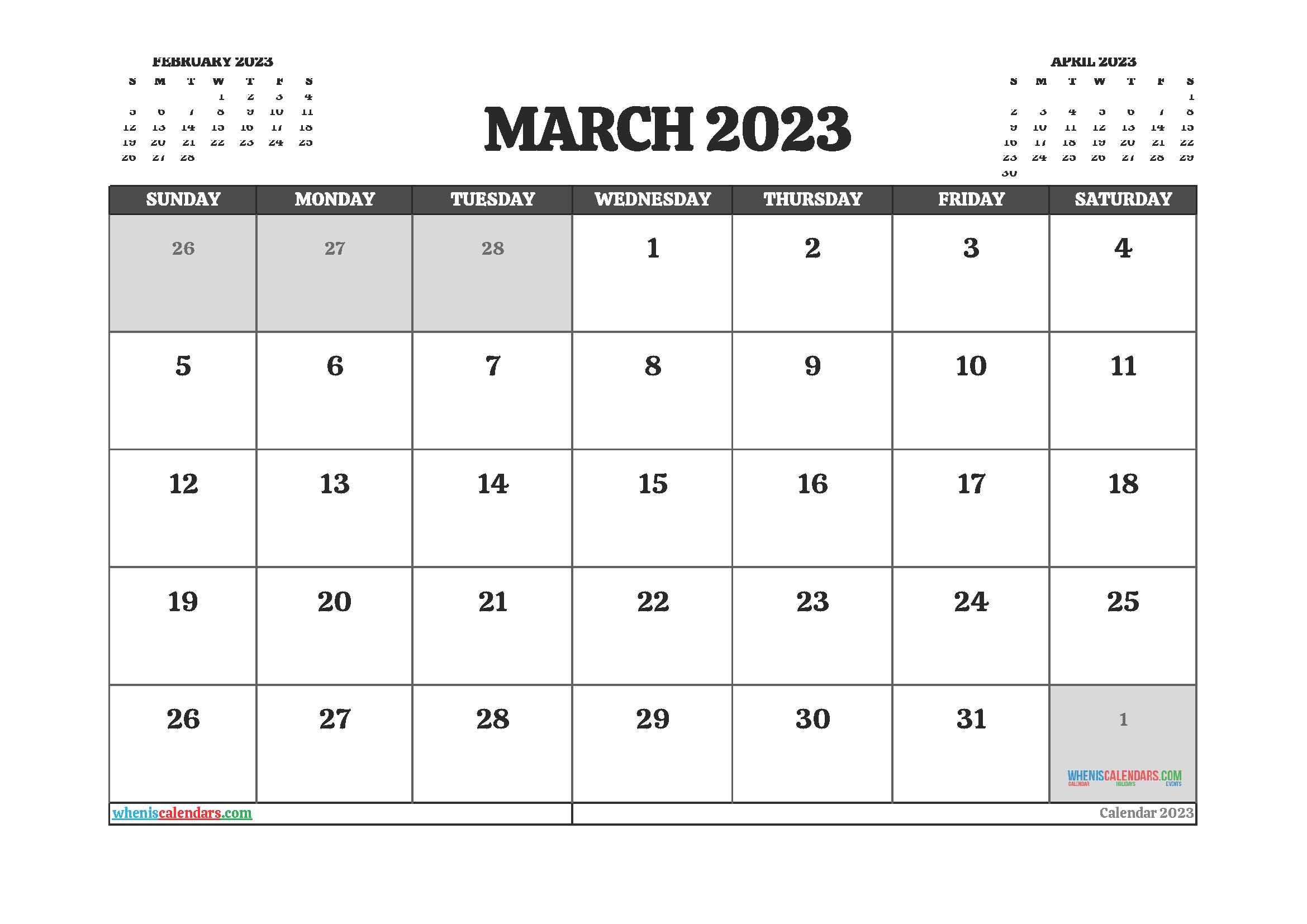 March 2023 Calendar Printable For Free