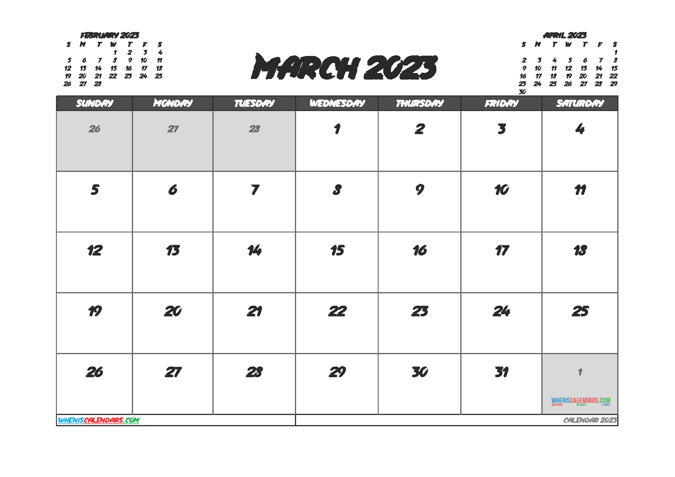 March 2023 Calendar Printable Free
