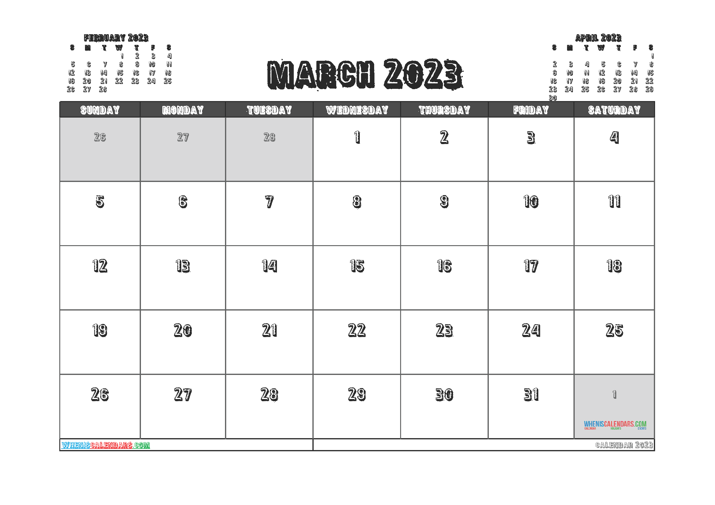 Printable Calendar March 2023 Free