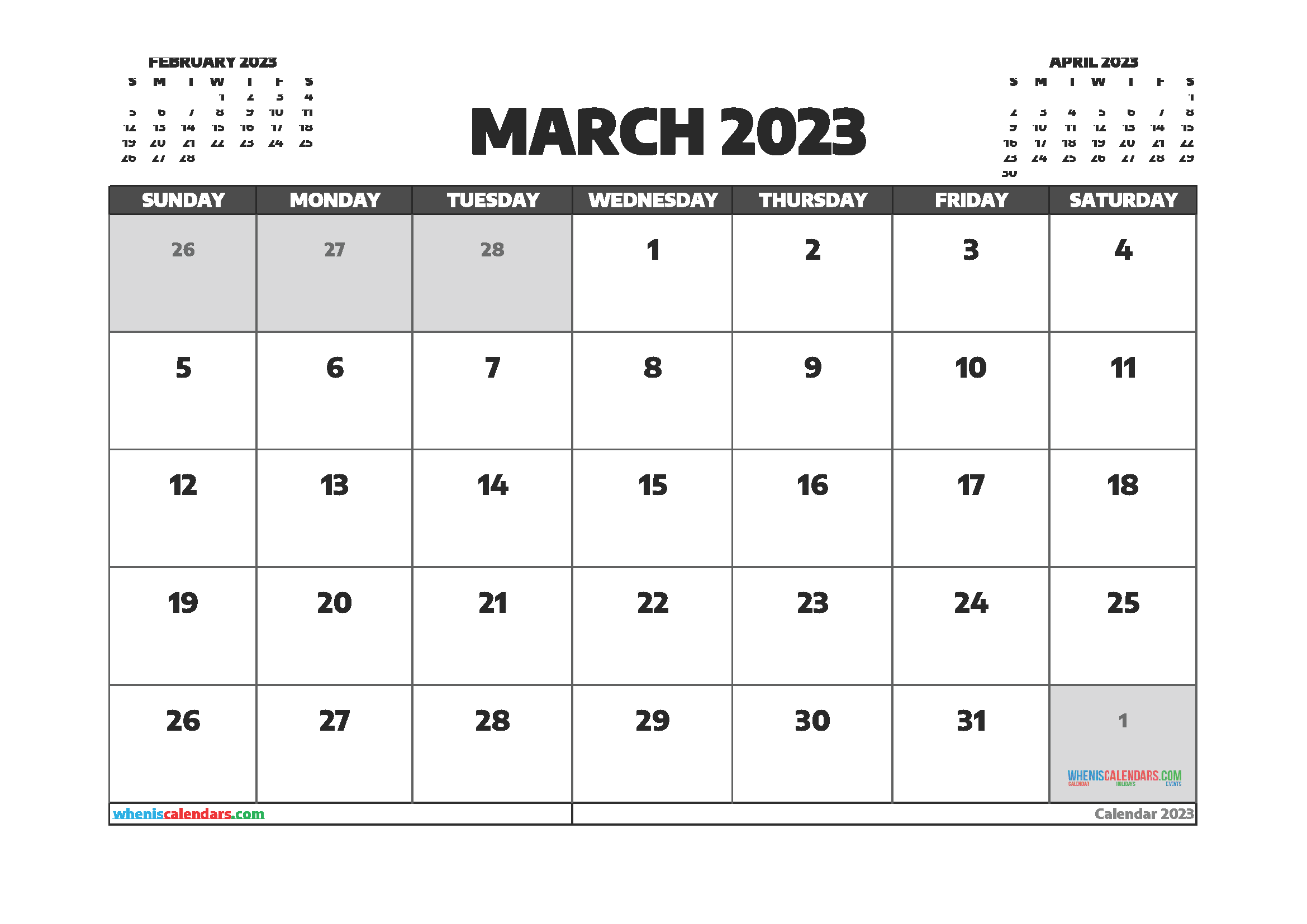 Free March 2023 Calendar Printable Cute