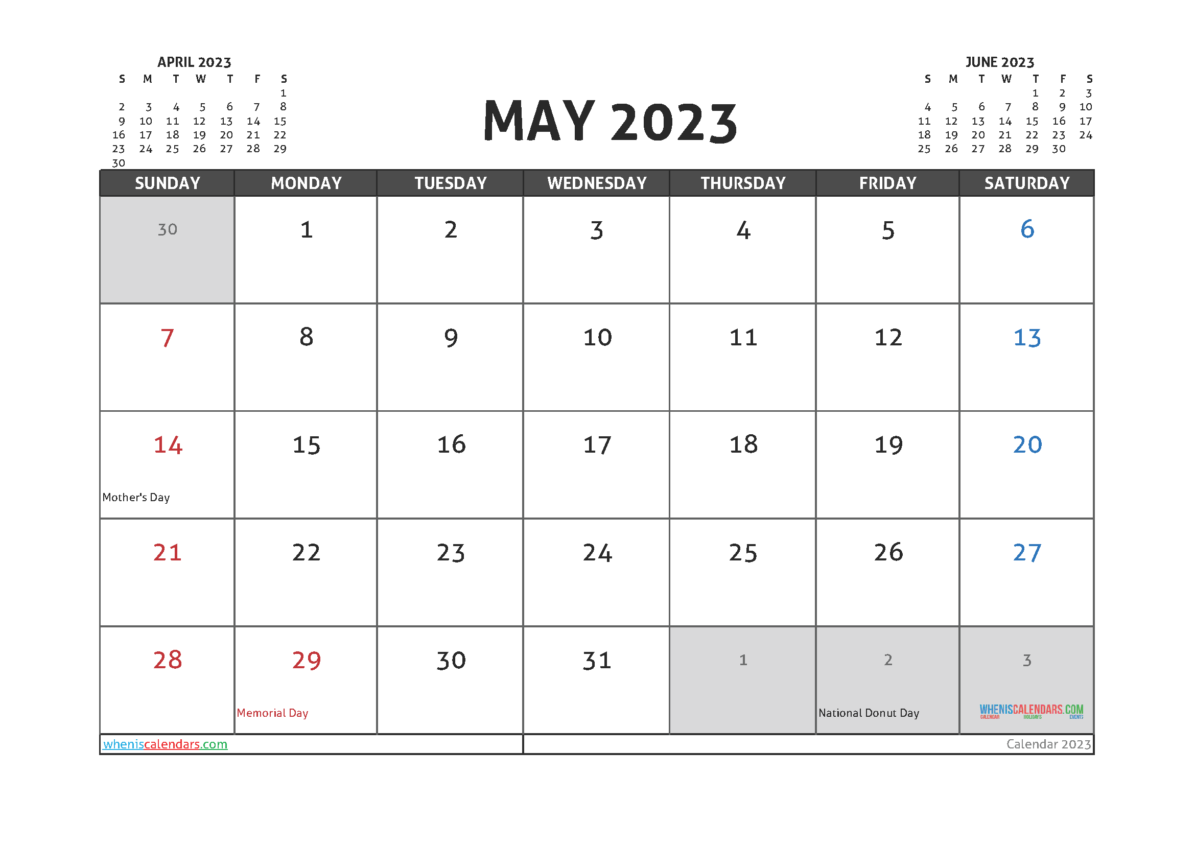 Cute Free Printable May 2023 Calendar