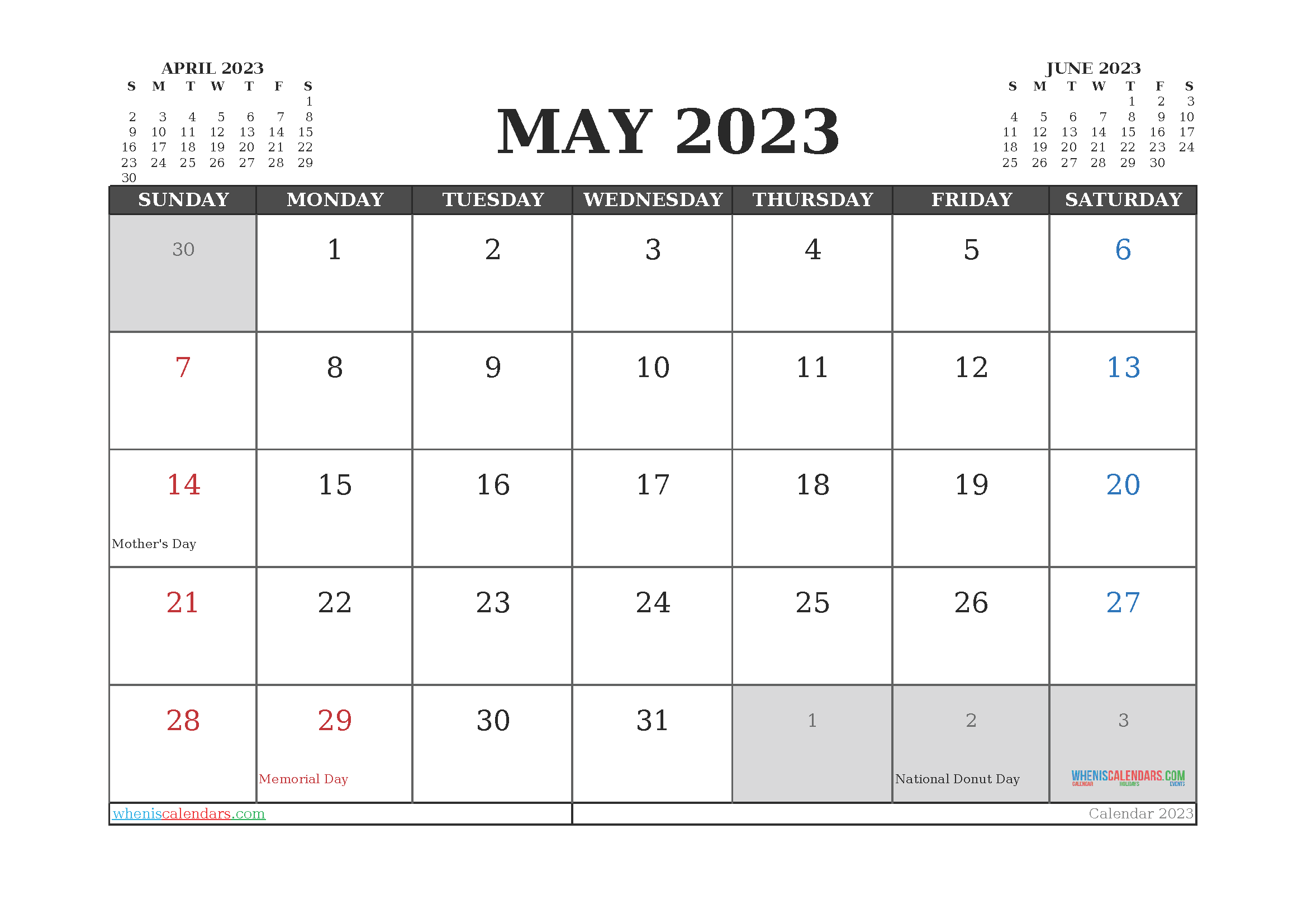 May 2023 Free Calendar Printable