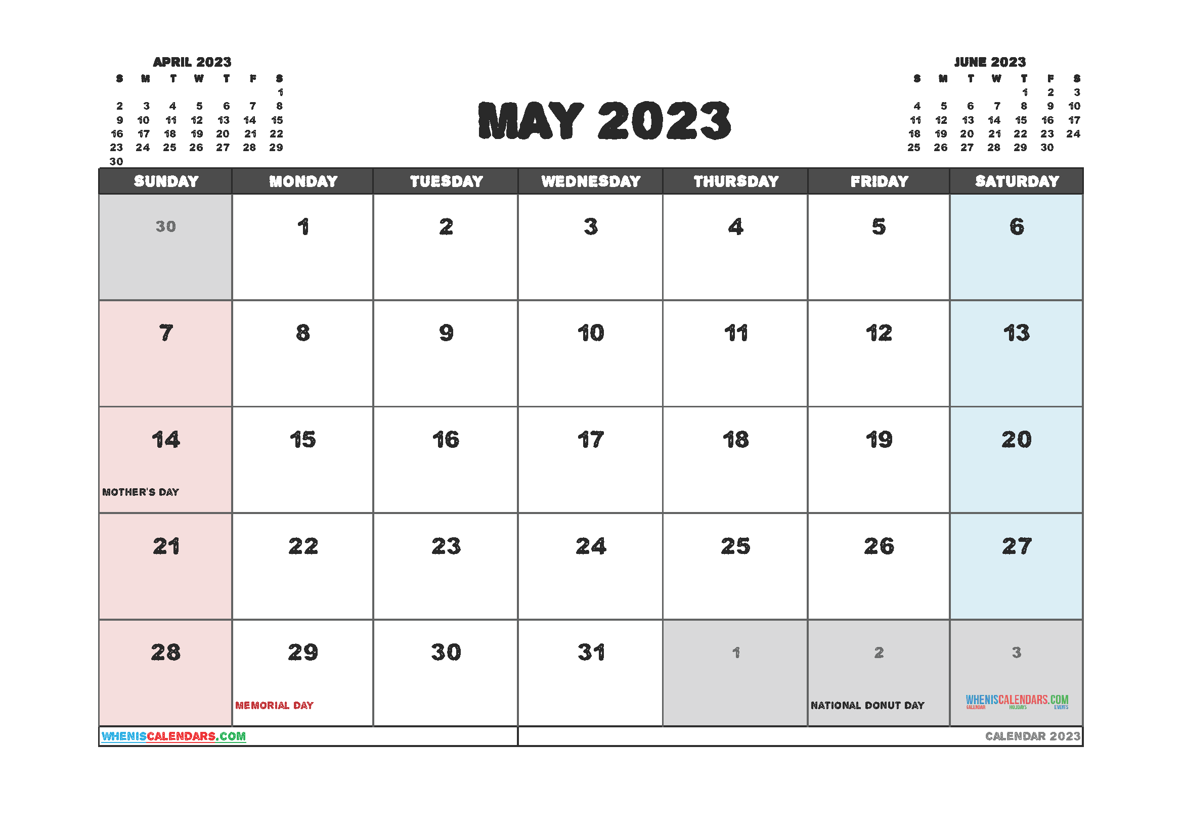 Free Blank Calendar May 2023