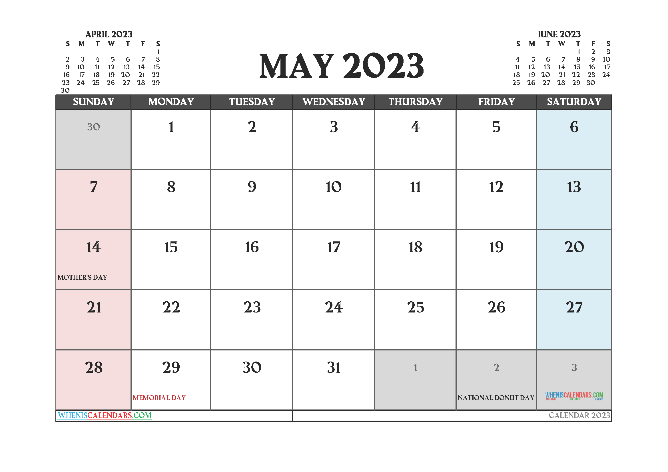 Free May Blank Calendar 2023