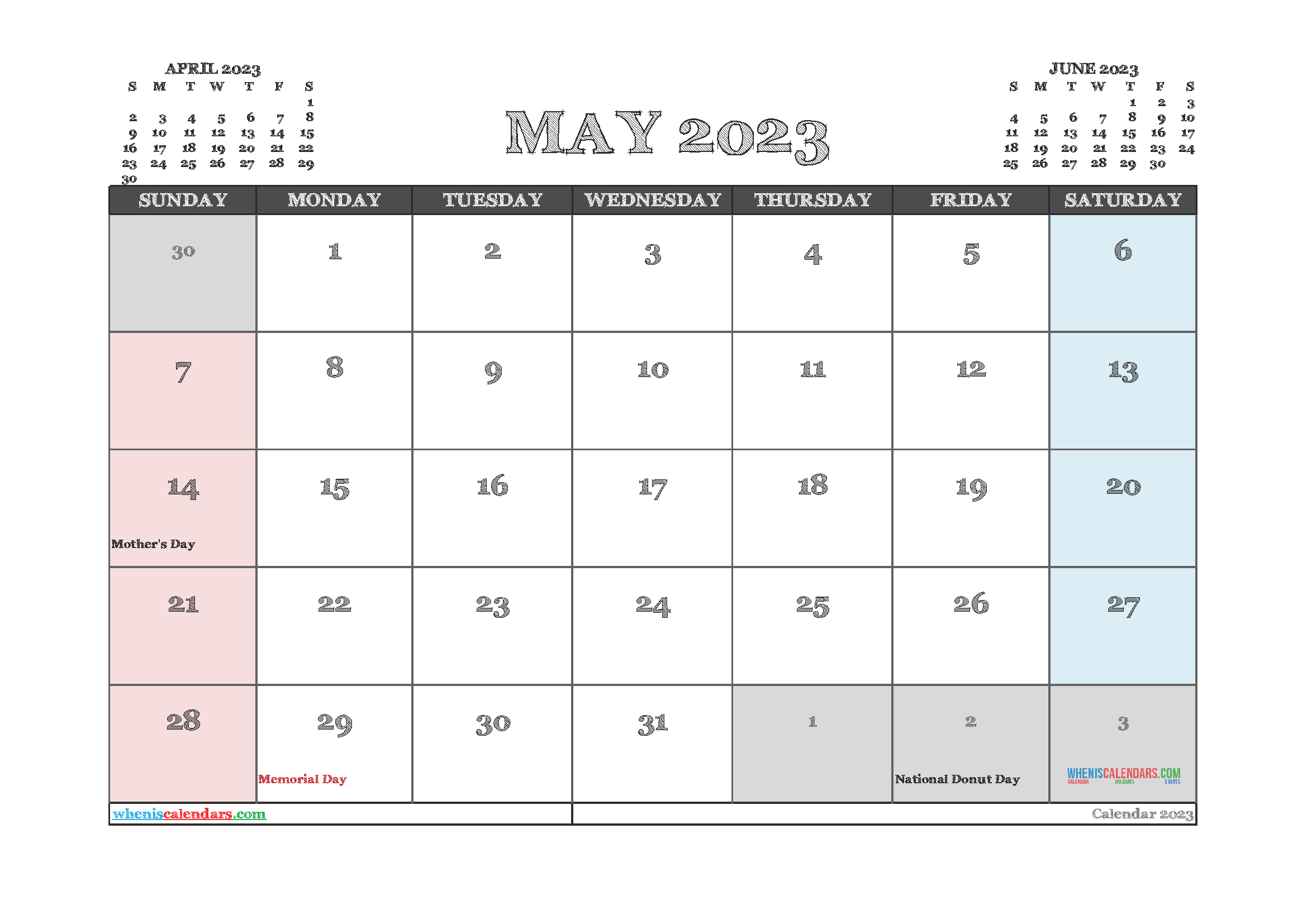 Free Cute May 2023 Calendar