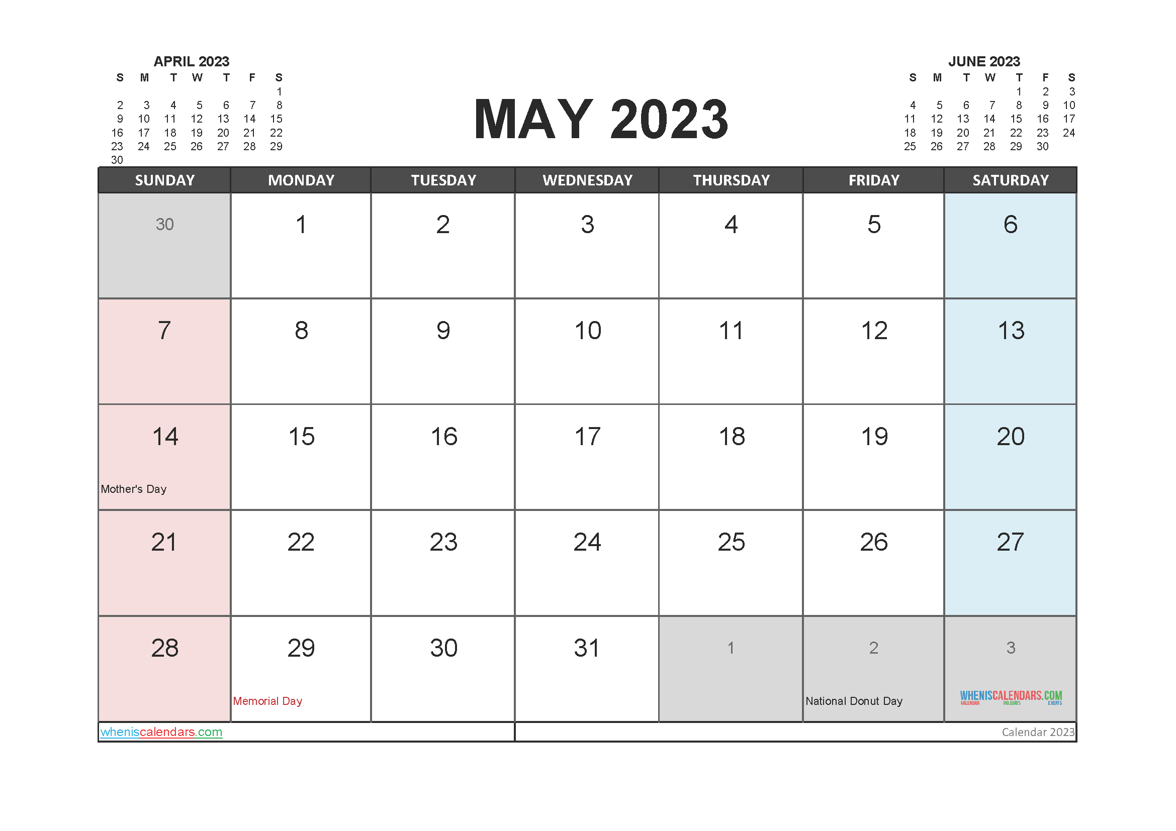 Free Printable Calendar 2023 May