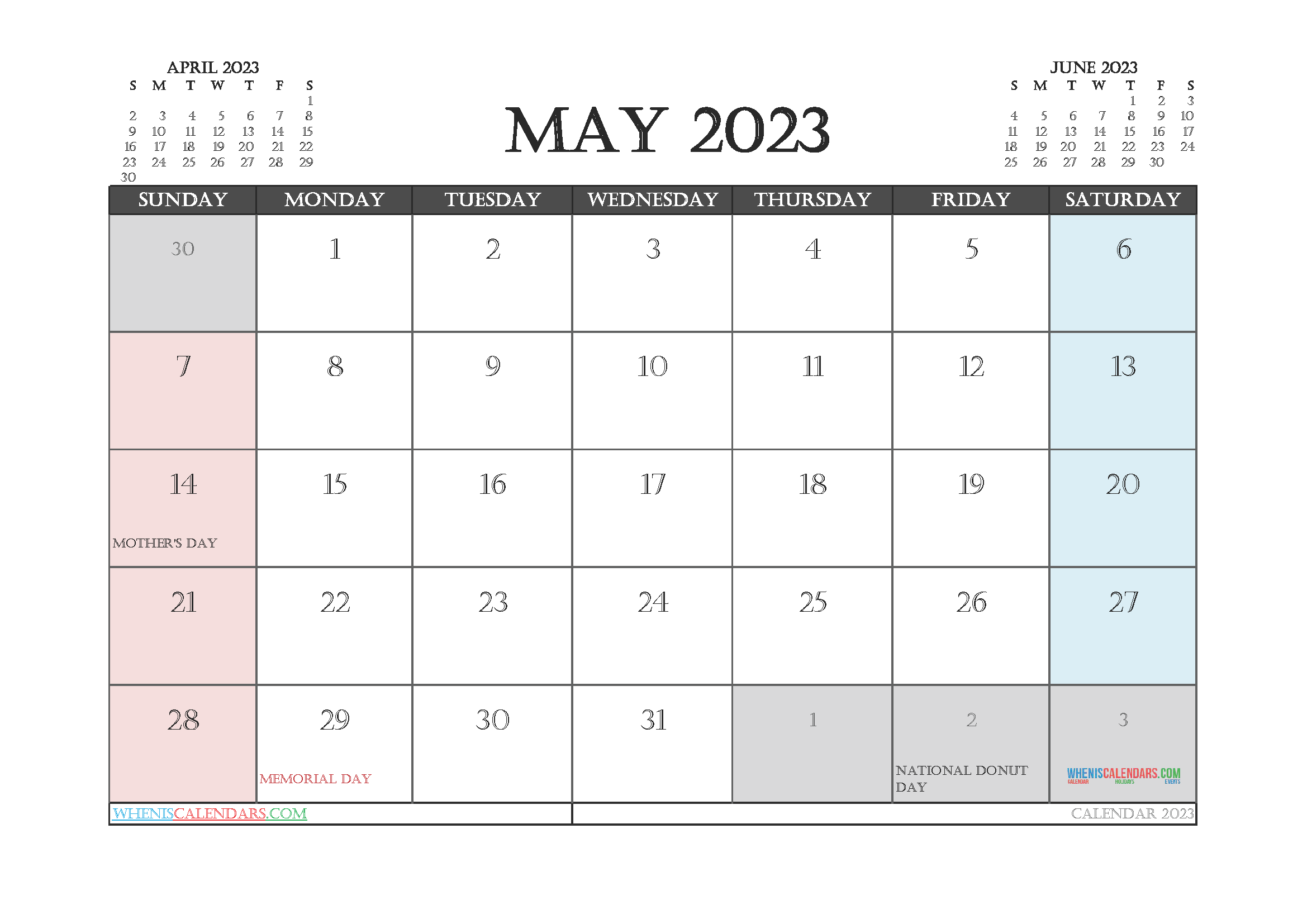 Editable May 2023 Calendar Printable