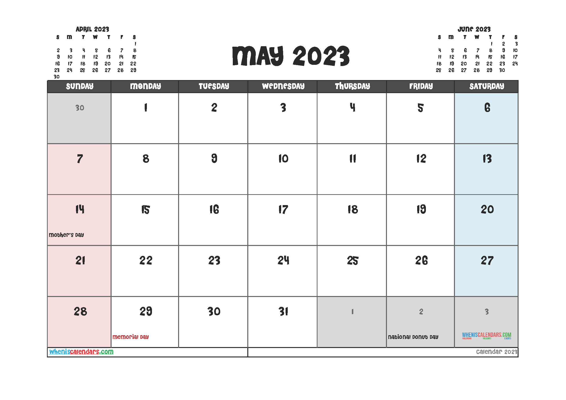 Free Blank Calendar May 2023