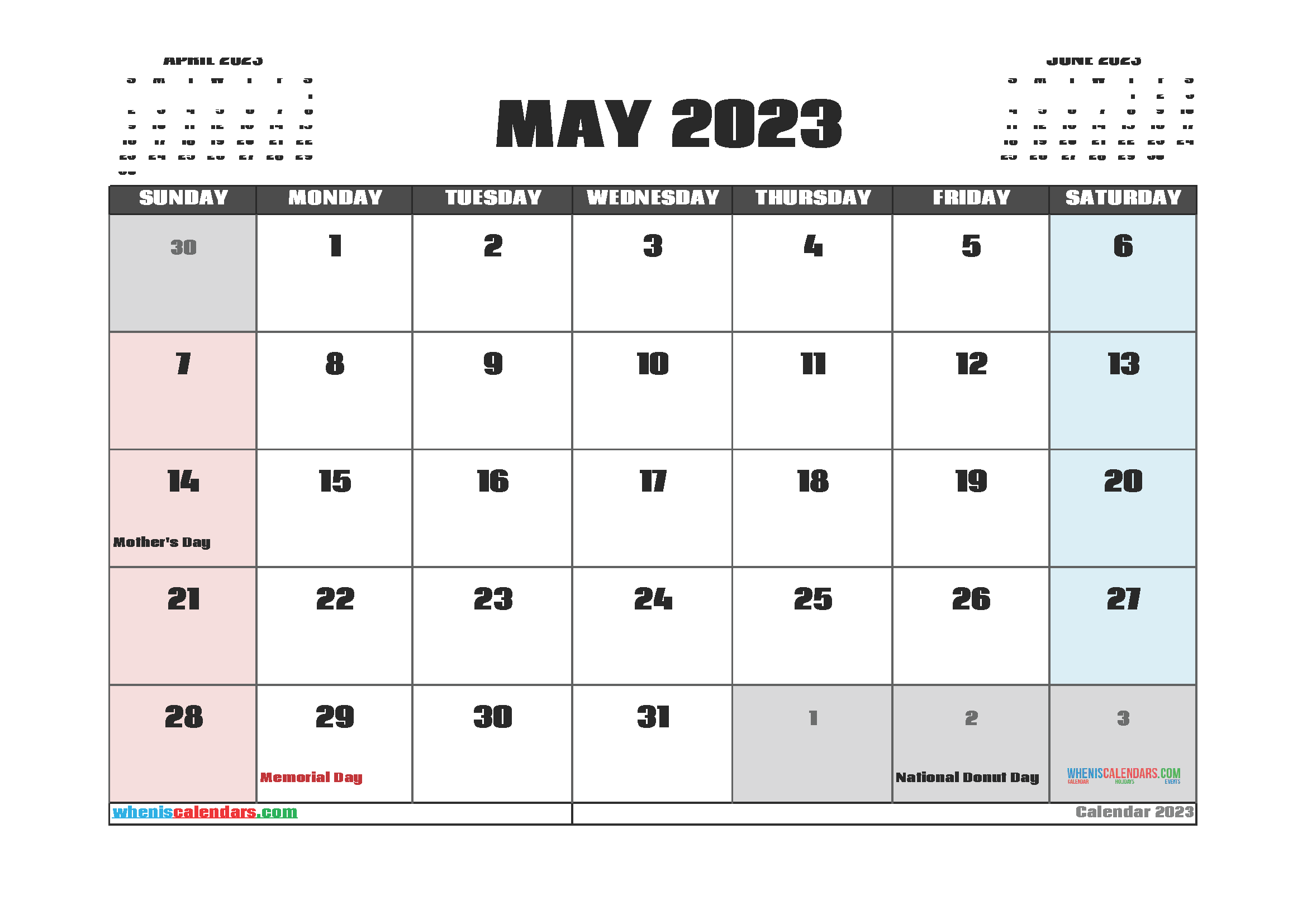 Free Cute May 2023 Calendar