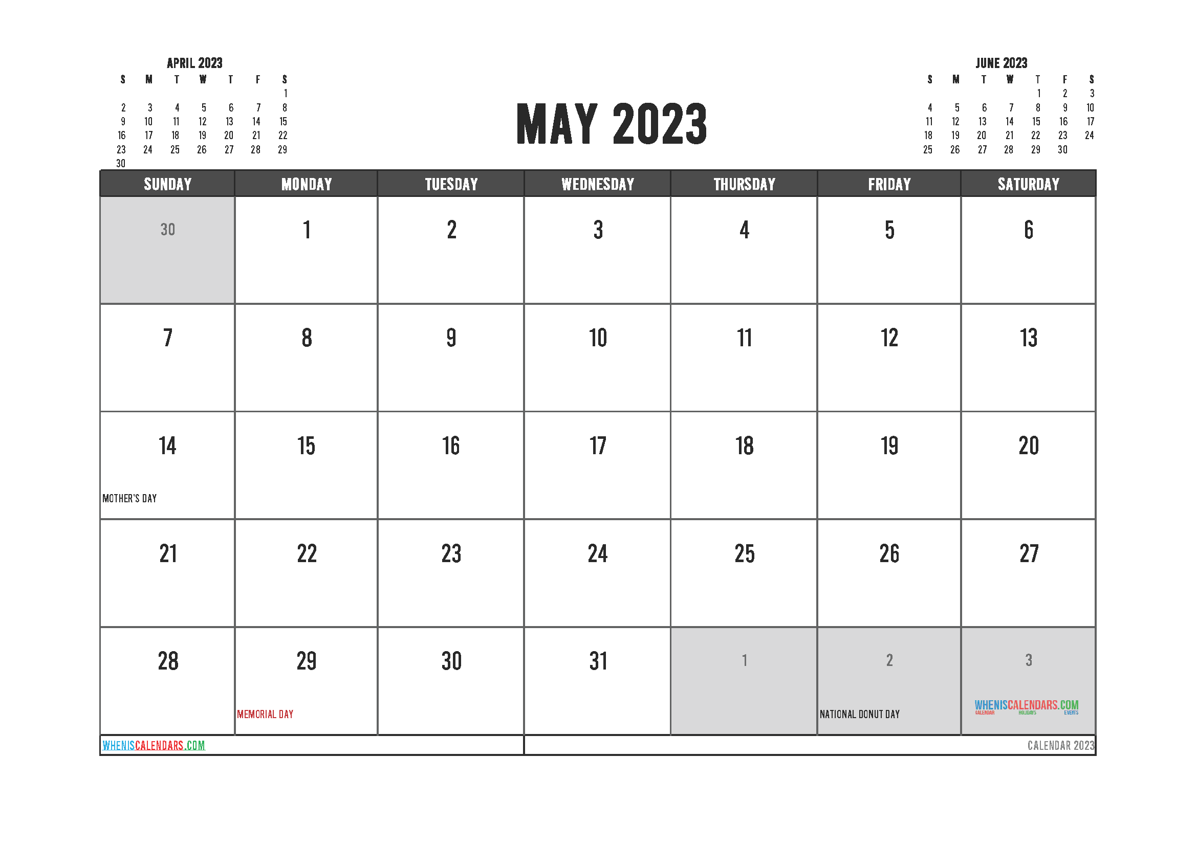 May 2023 Free Calendar Printable