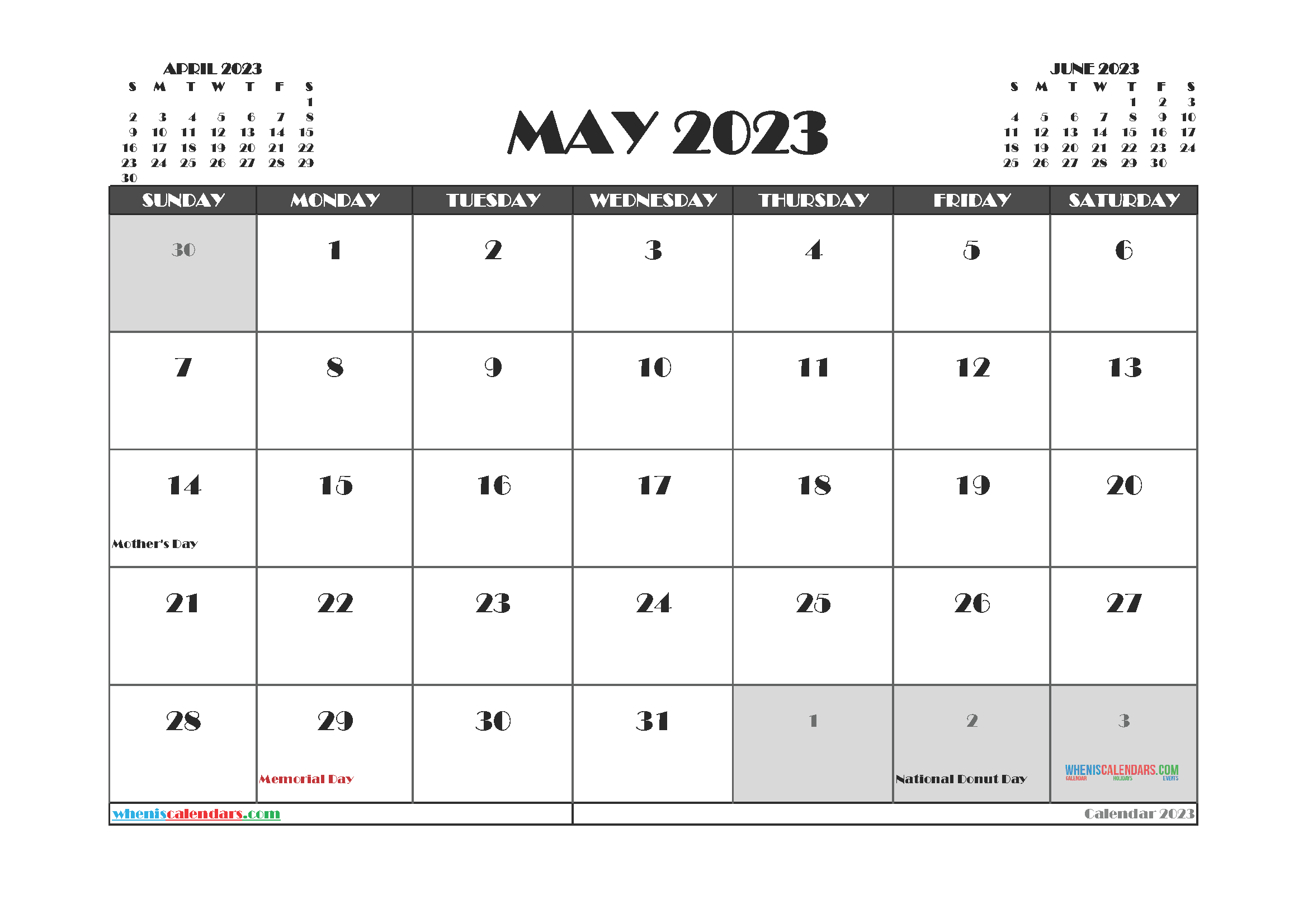 Free Printable Calendar 2023 May