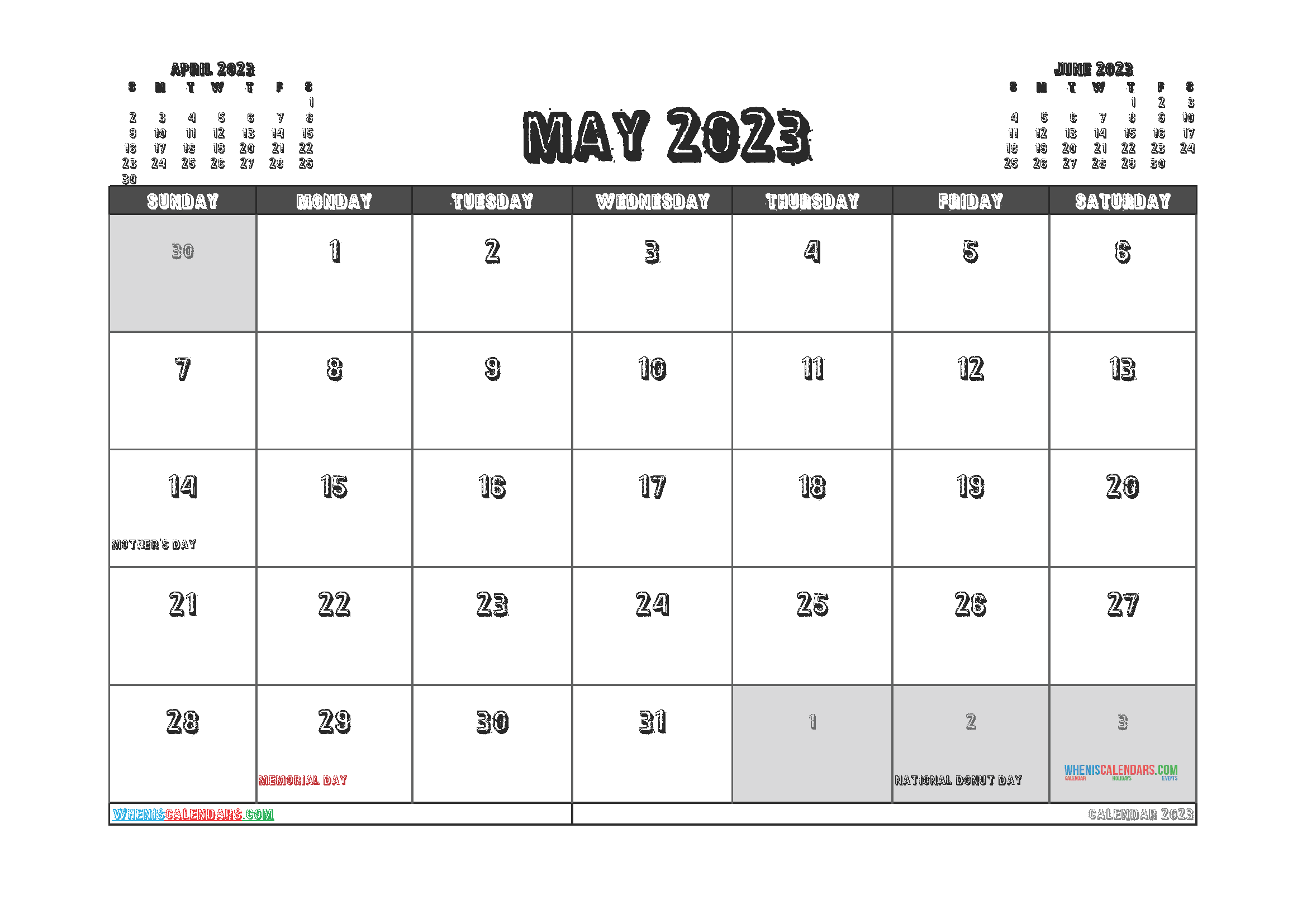 Printable Calendar May 2023 Free