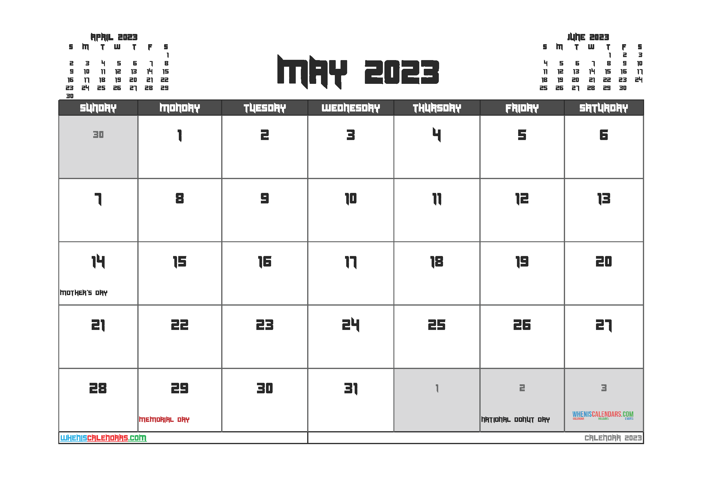 free may 2023 printable calendar pdf 3 month template