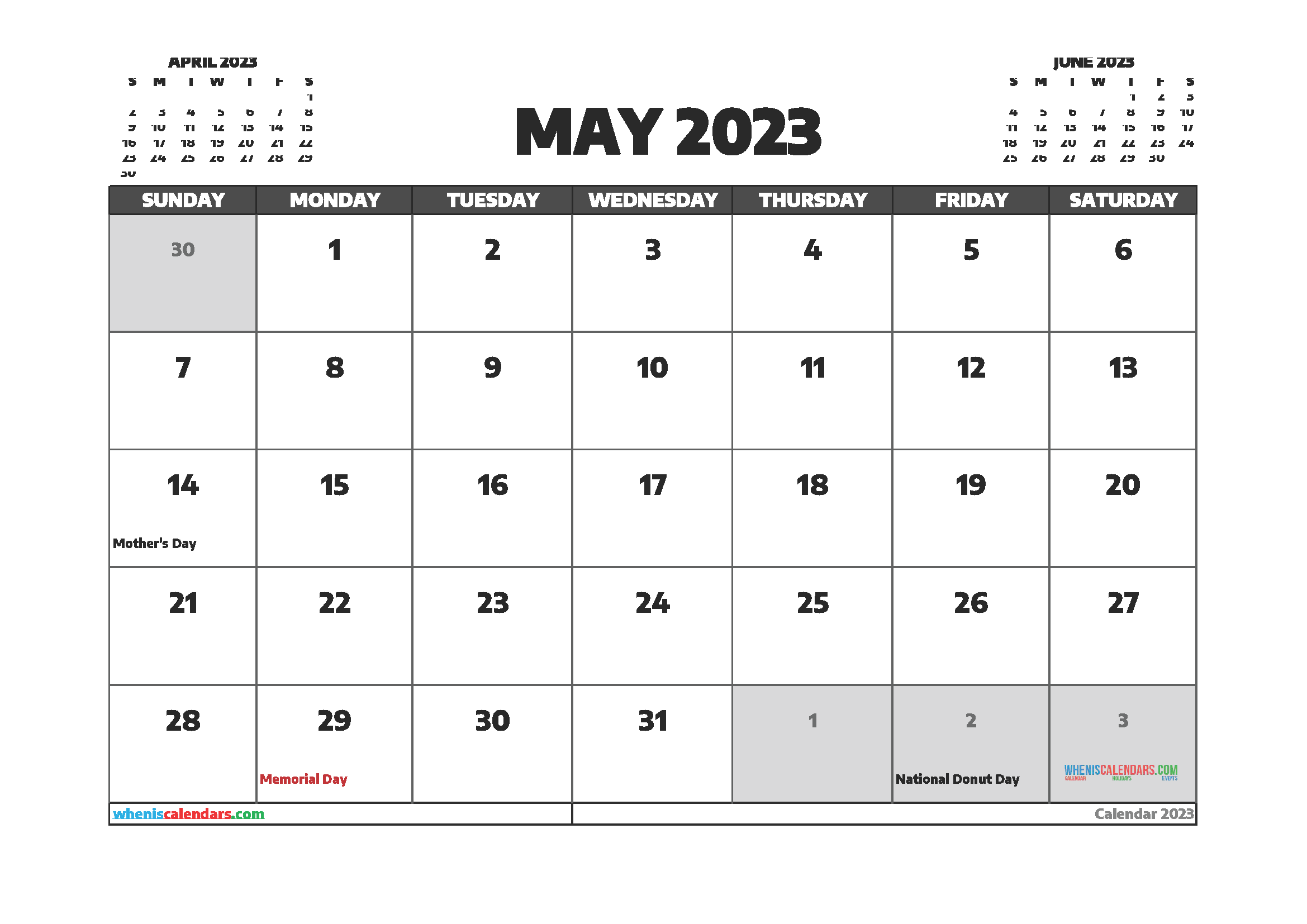 Free May 2023 Calendar Printable Cute
