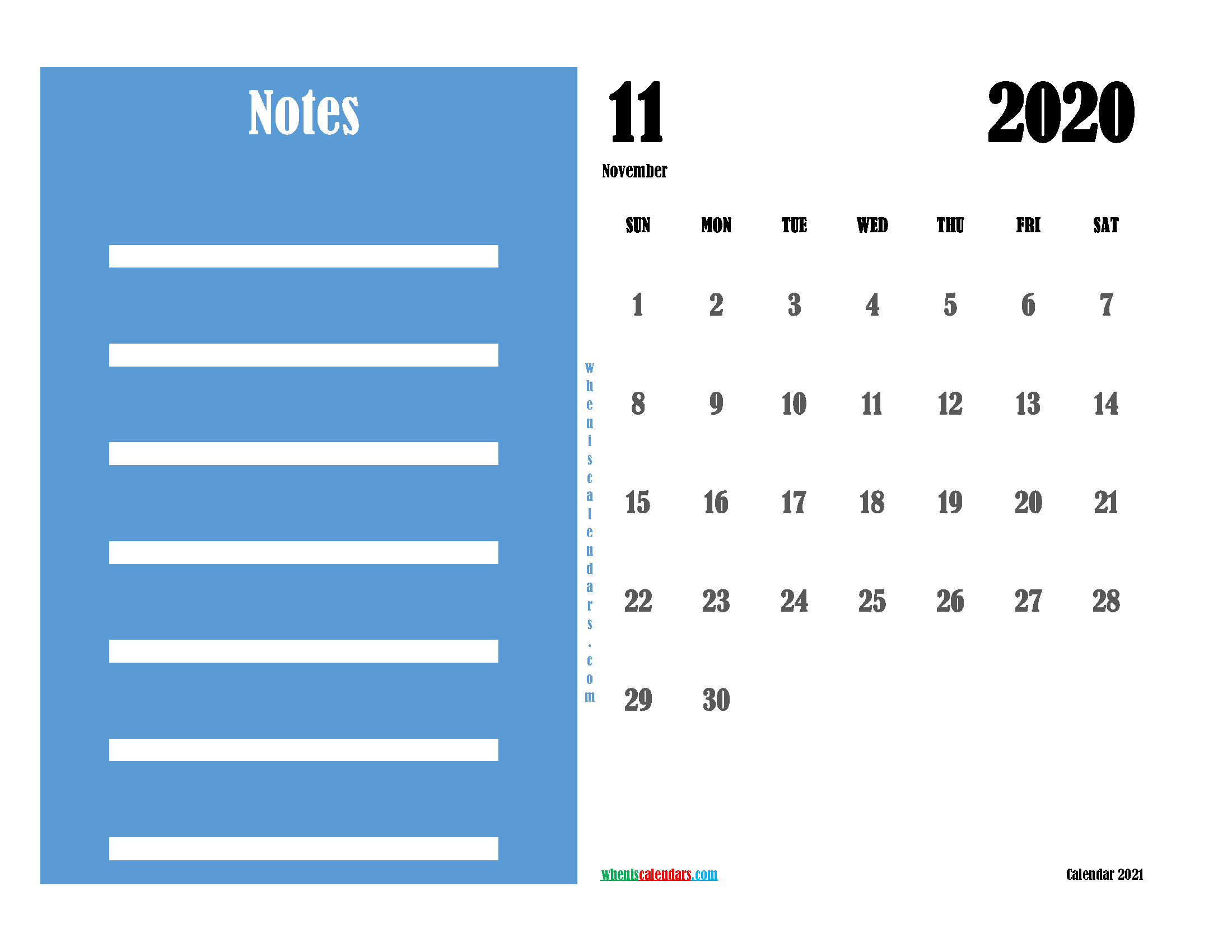 Free Editable Calendar November 2020 PDF