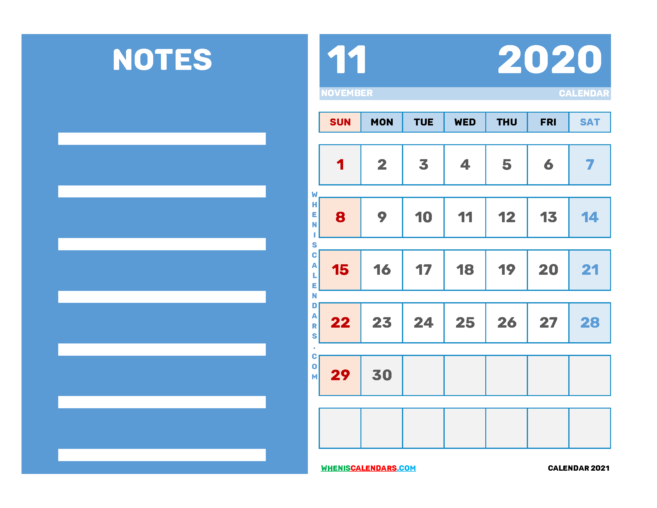 Free Editable November 2020 Printable Calendar