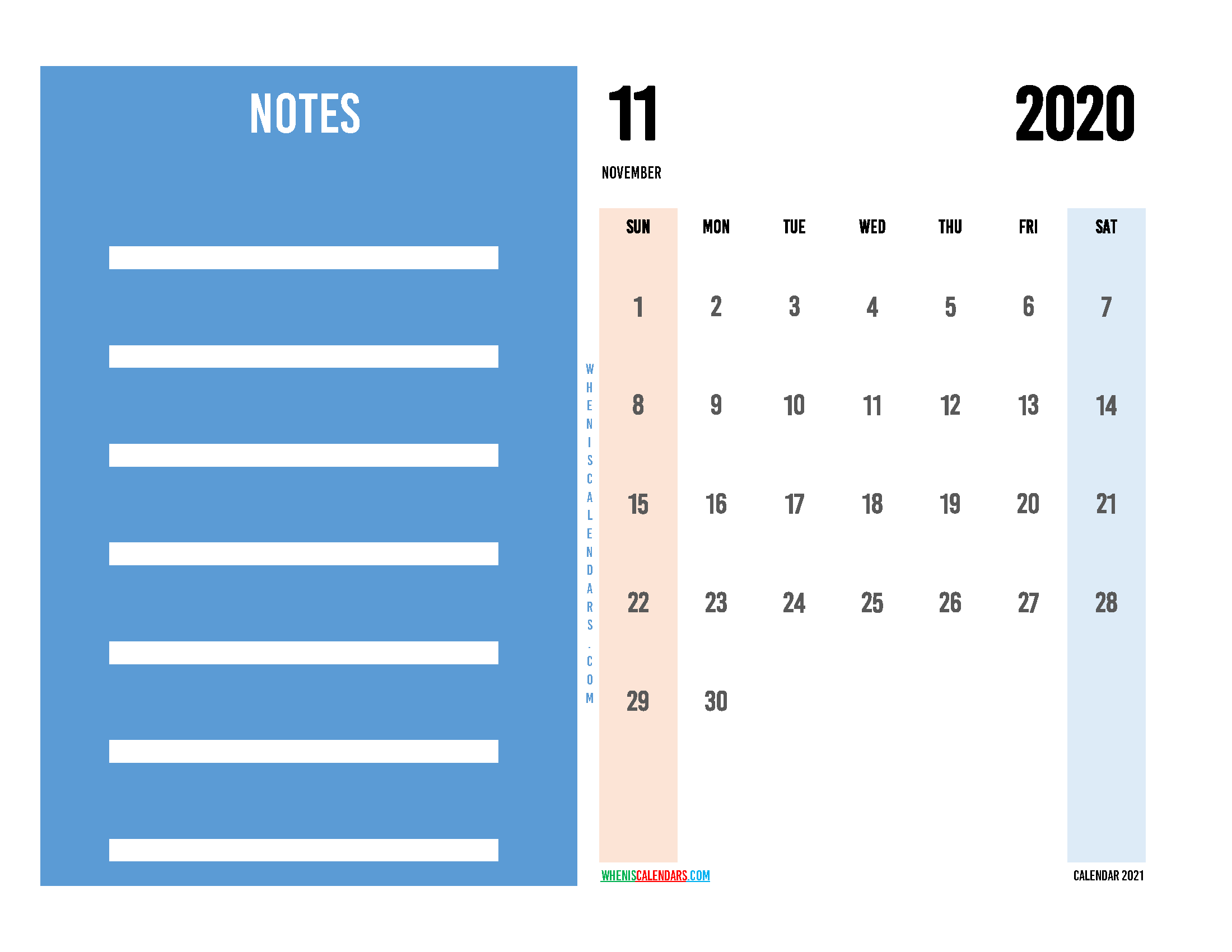 Editable November 2020 Calendar Printable