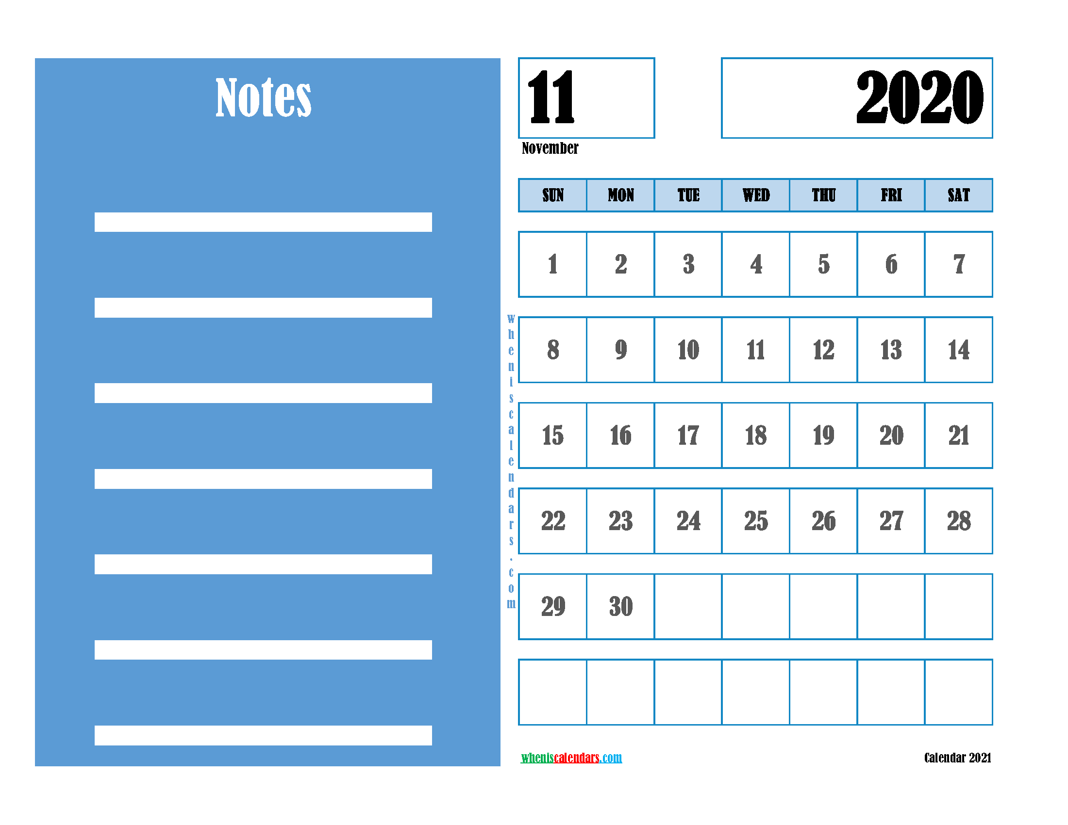 Free Editable Calendar November 2020 PDF