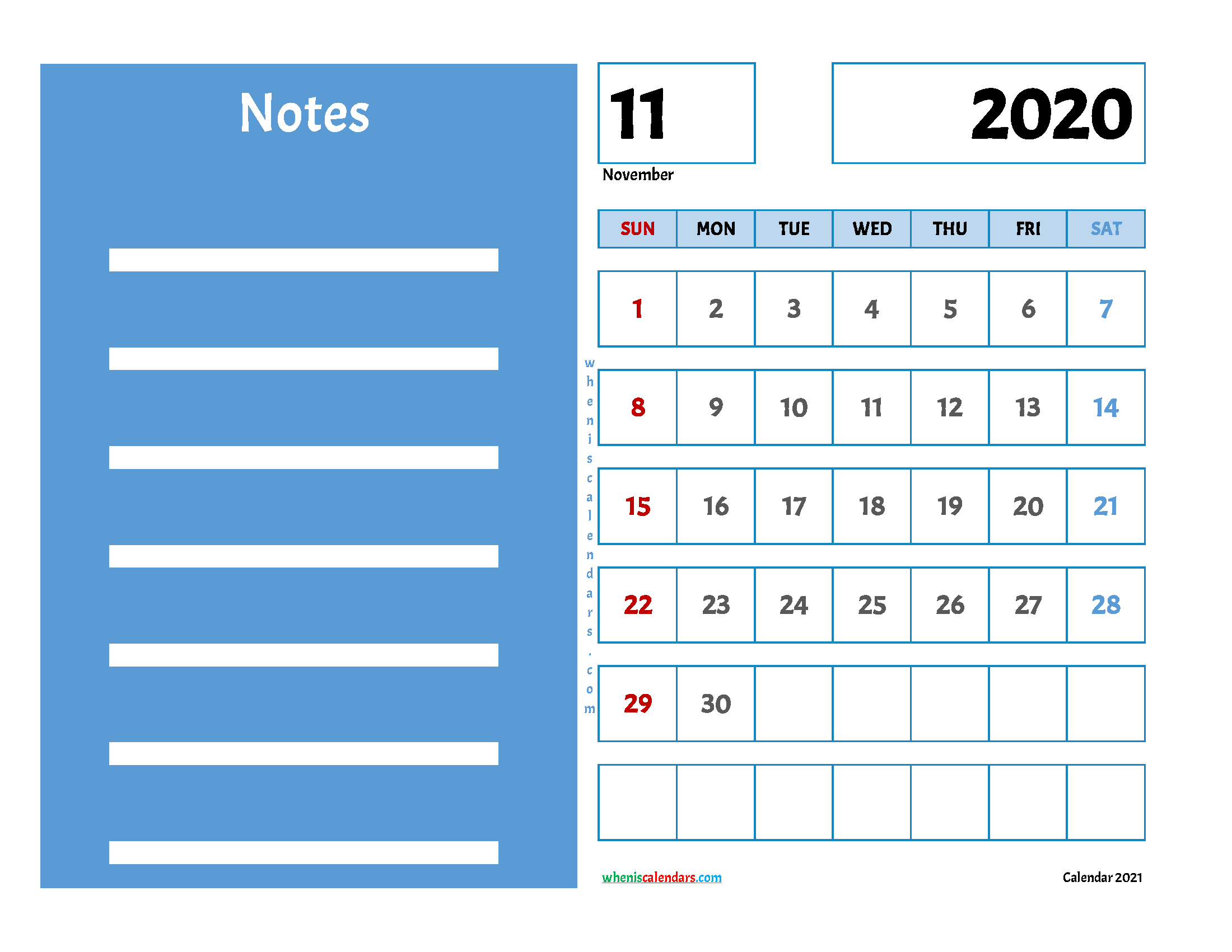 Free November 2020 Printable Calendar