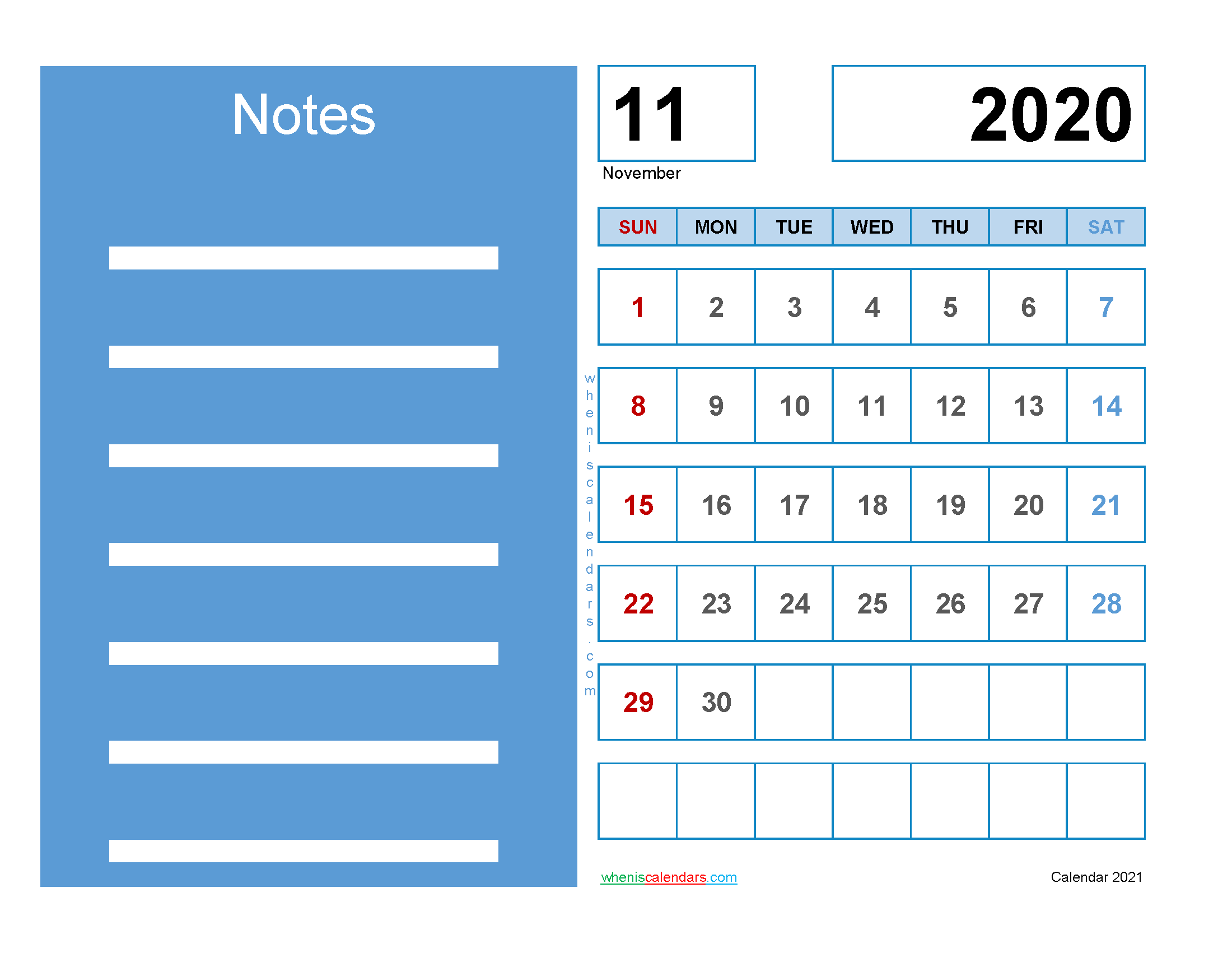 Printable Calendar November 2020 Free