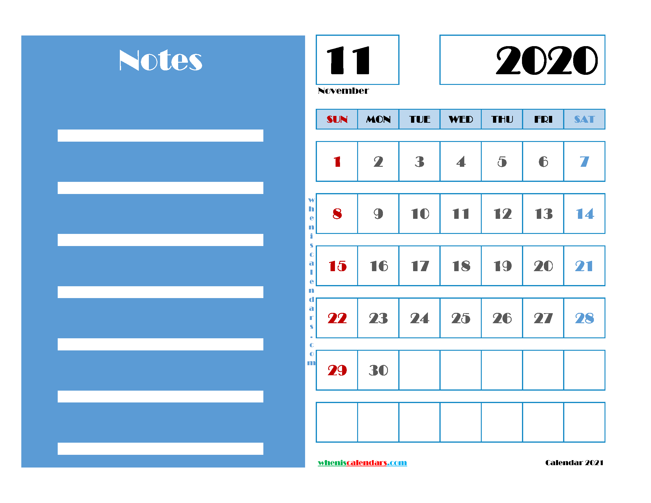 November 2020 Free Calendar Printable