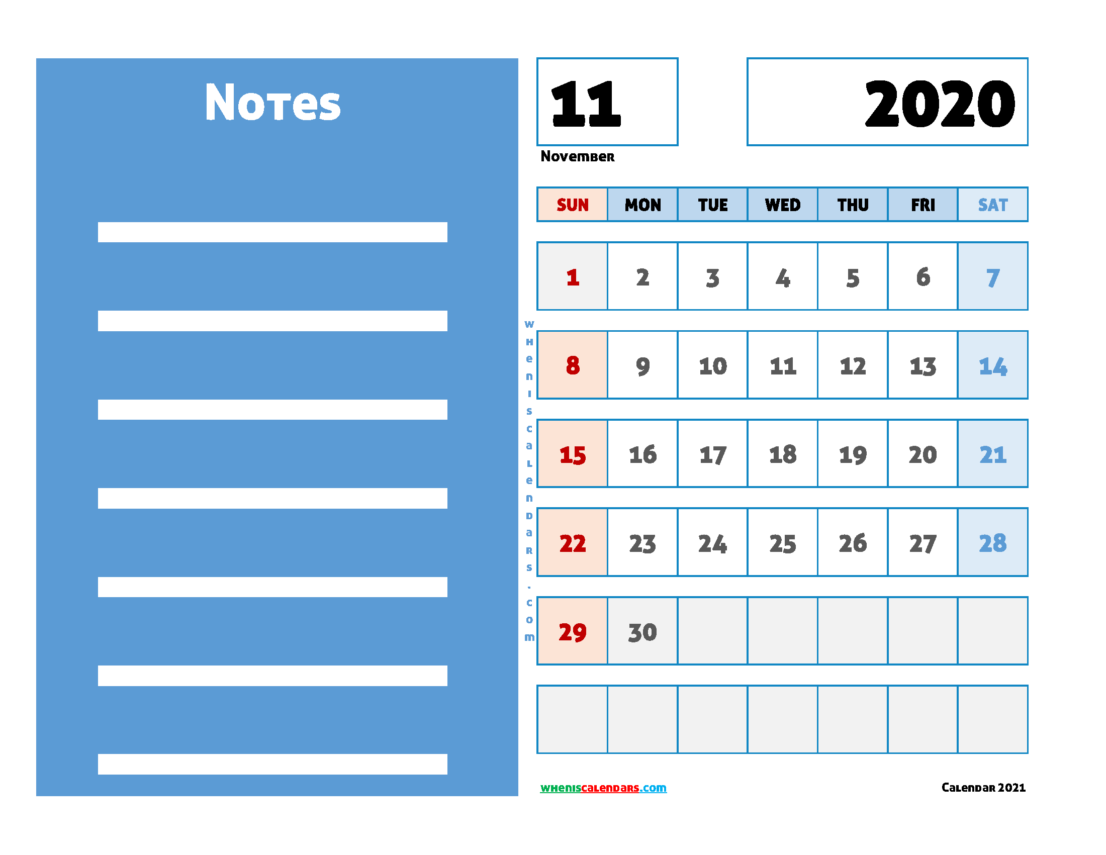 2020 November Calendar Printable Free