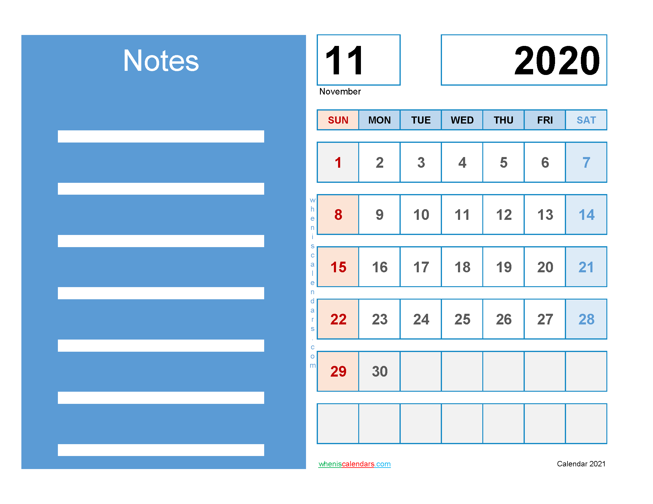Printable Calendar November 2020 Free