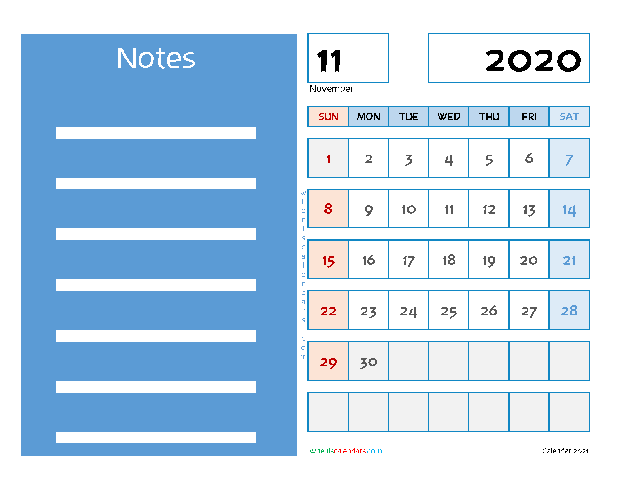 Editable Printable November 2020 Calendar