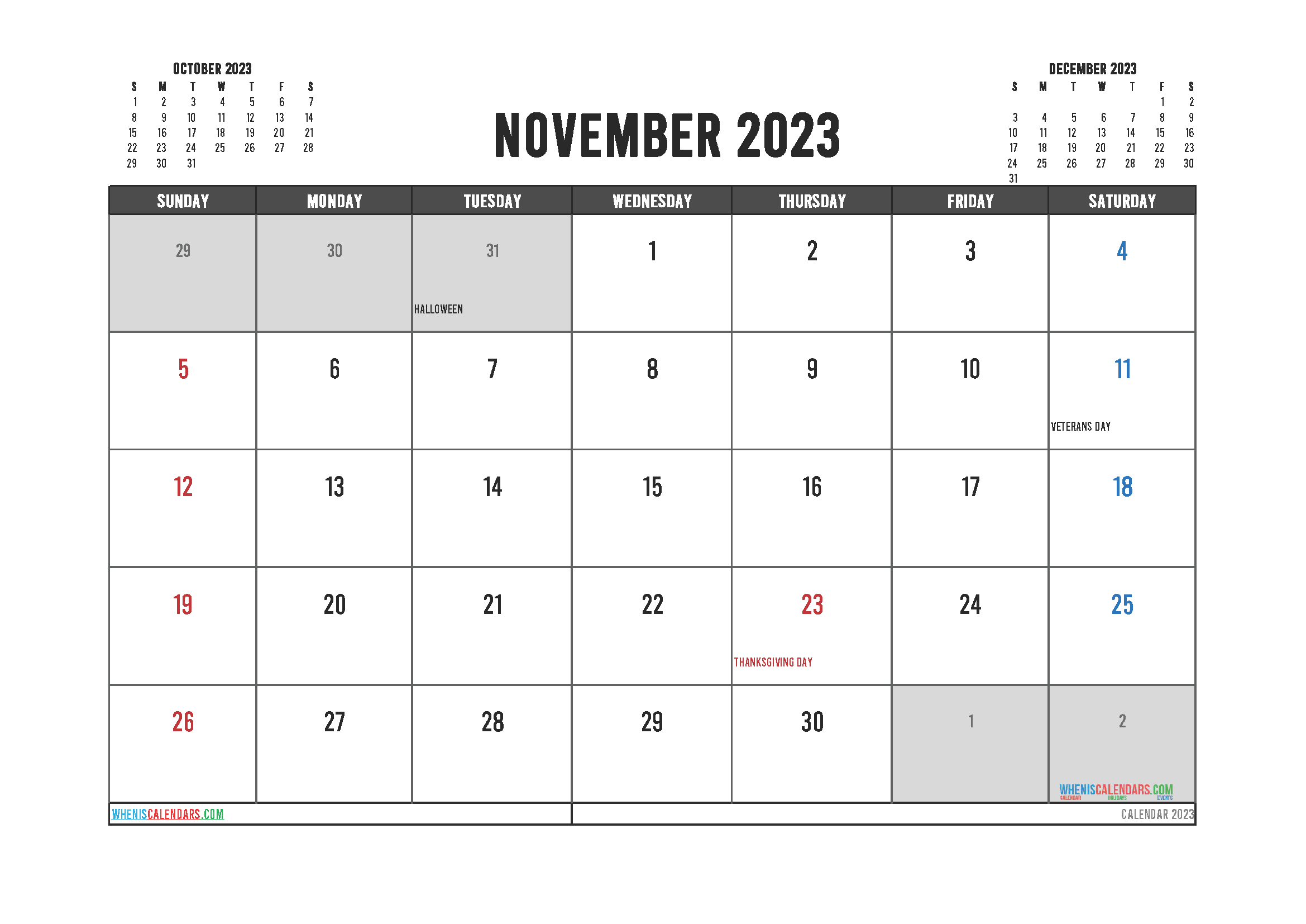 Editable Printable November 2023 Calendar