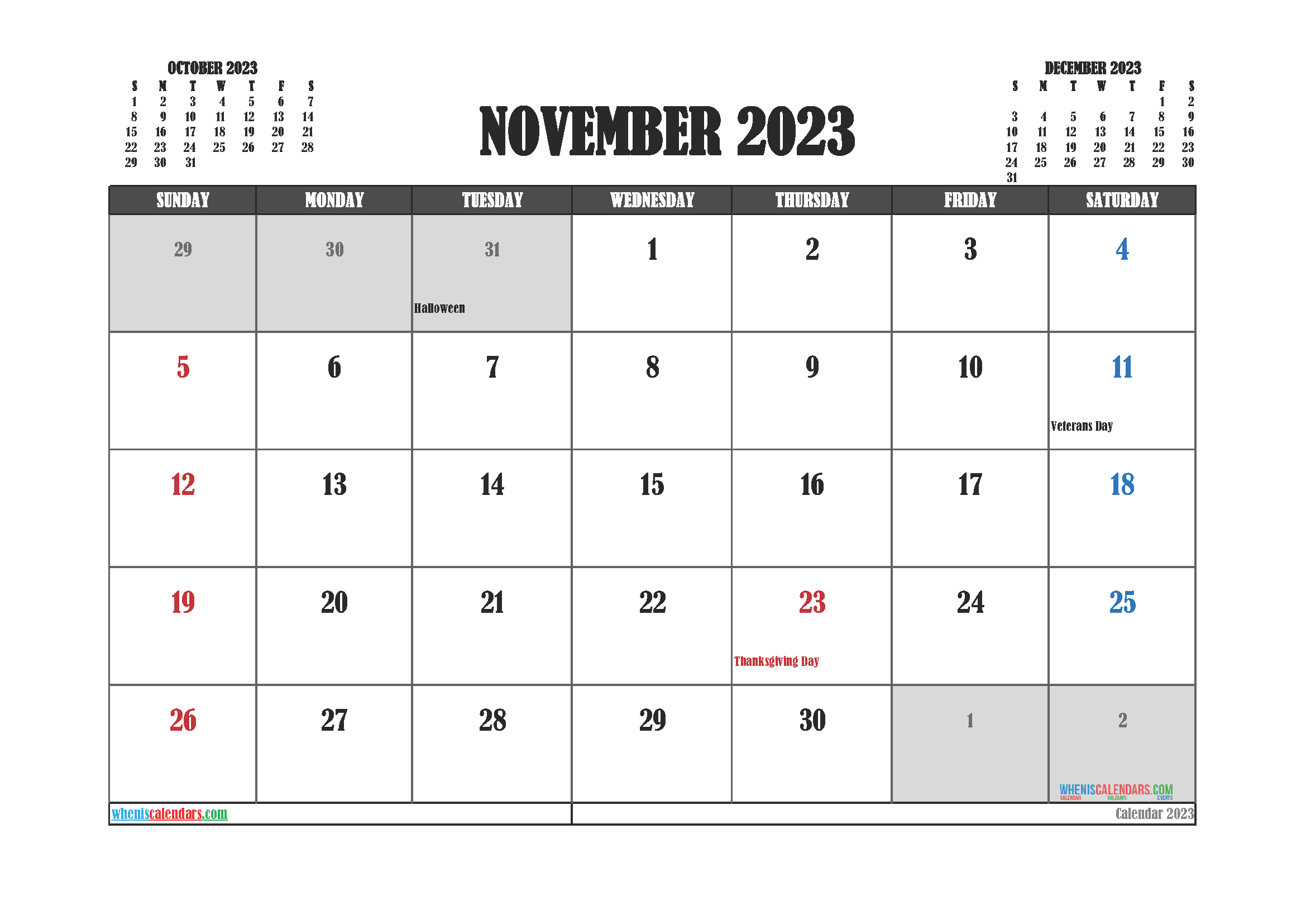 Free Editable November 2023 Calendar