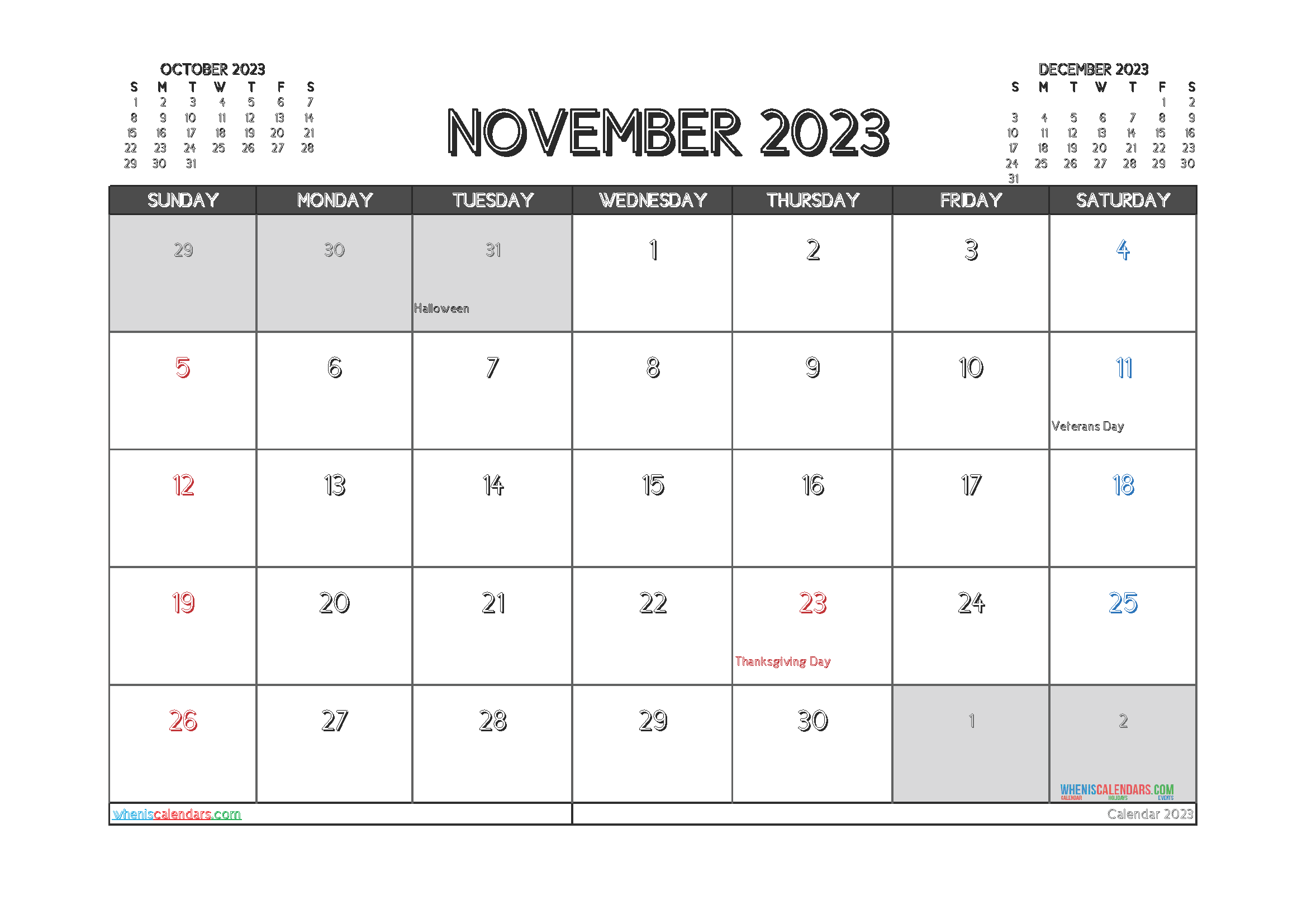 Printable Calendar November 2023 Free