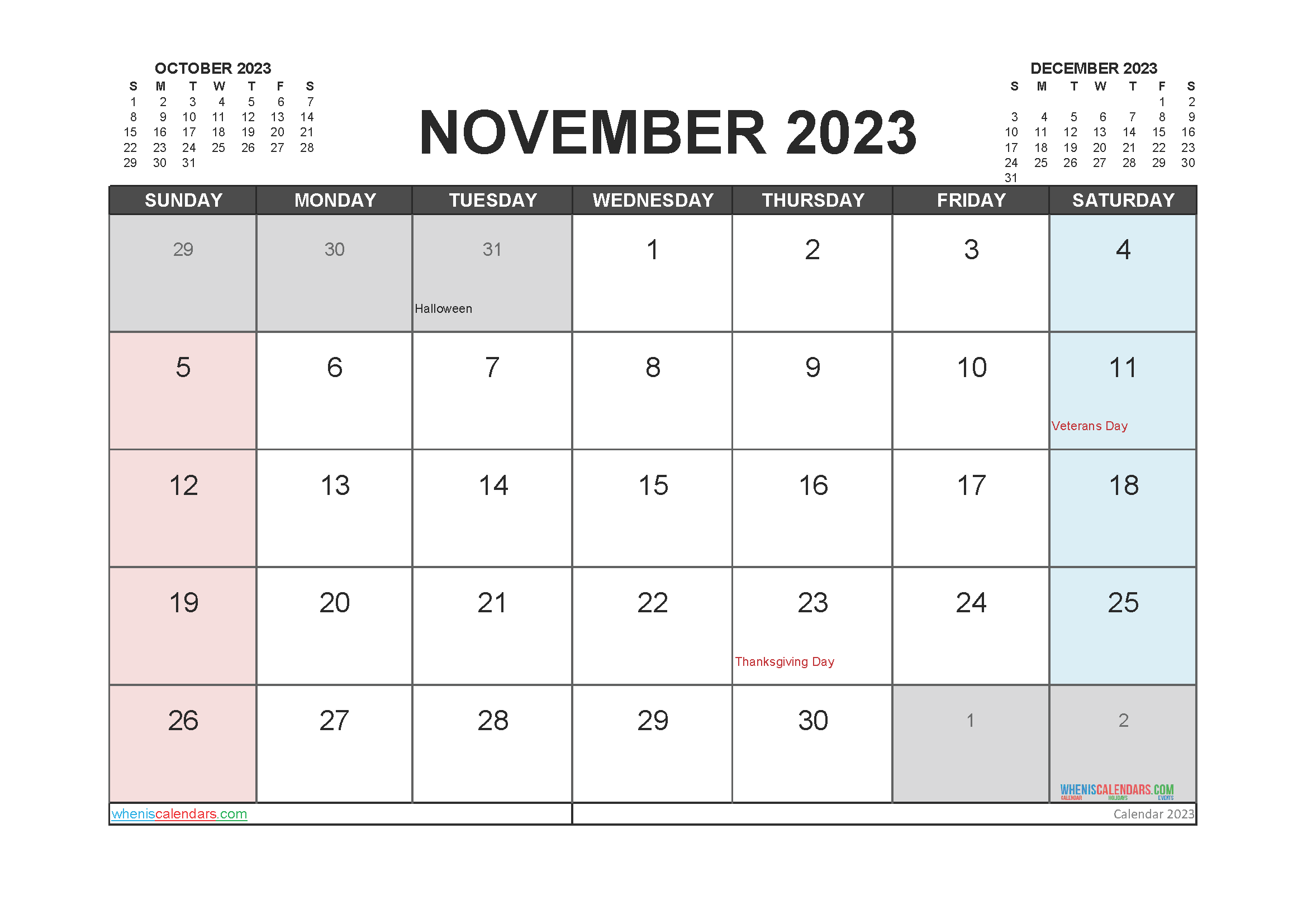 Editable November 2023 Calendar Printable