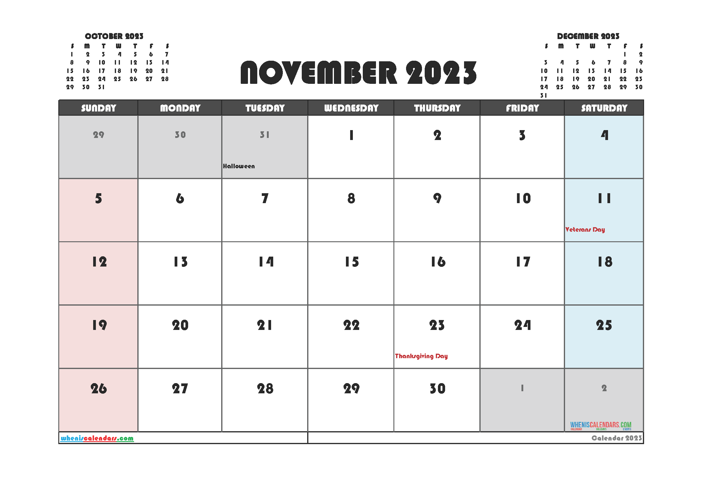 Free Printable Calendar November 2023