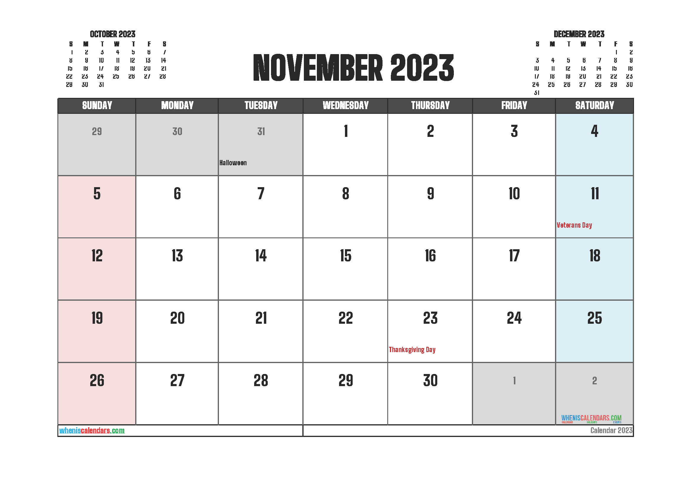 Printable November 2023 Calendar PDF
