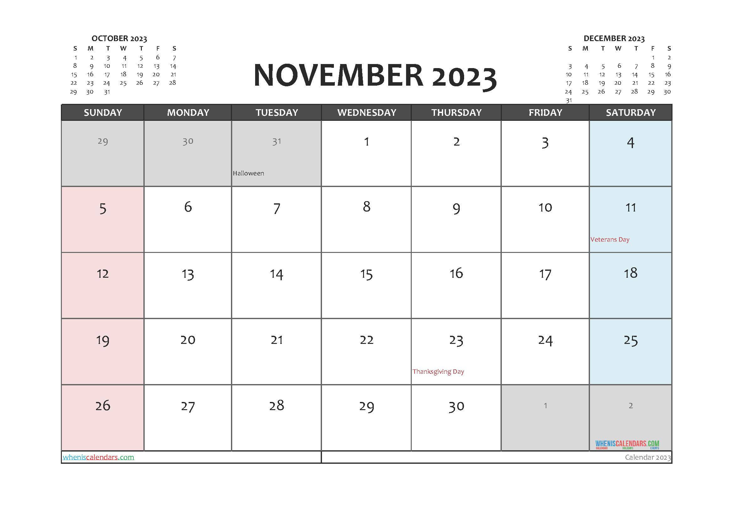 Free Editable November 2023 Calendar