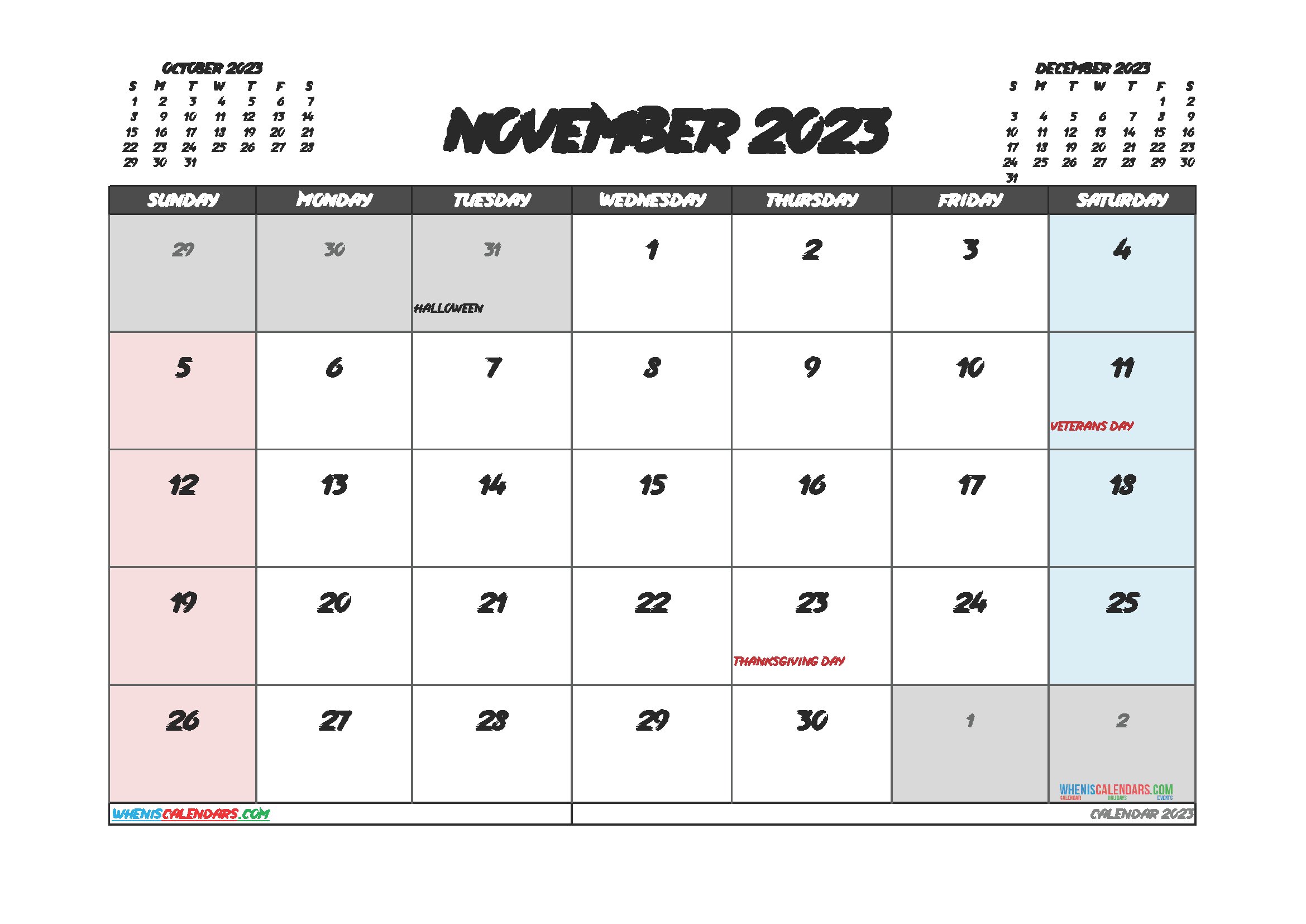 Free November 2023 Printable Calendar PDF