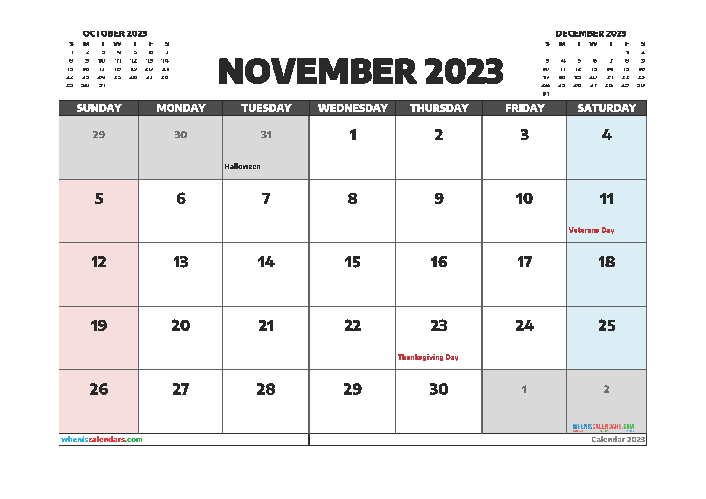 blank calendar template november 2023