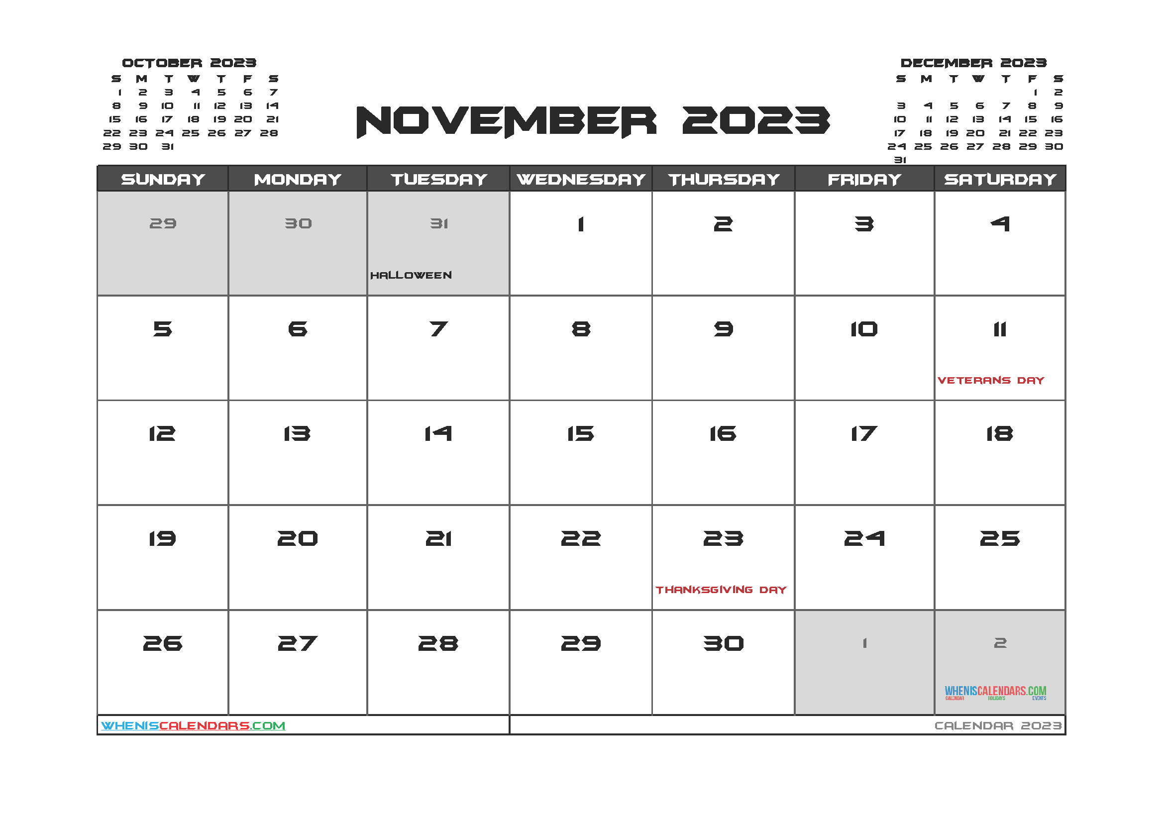 Editable November 2023 Calendar Printable