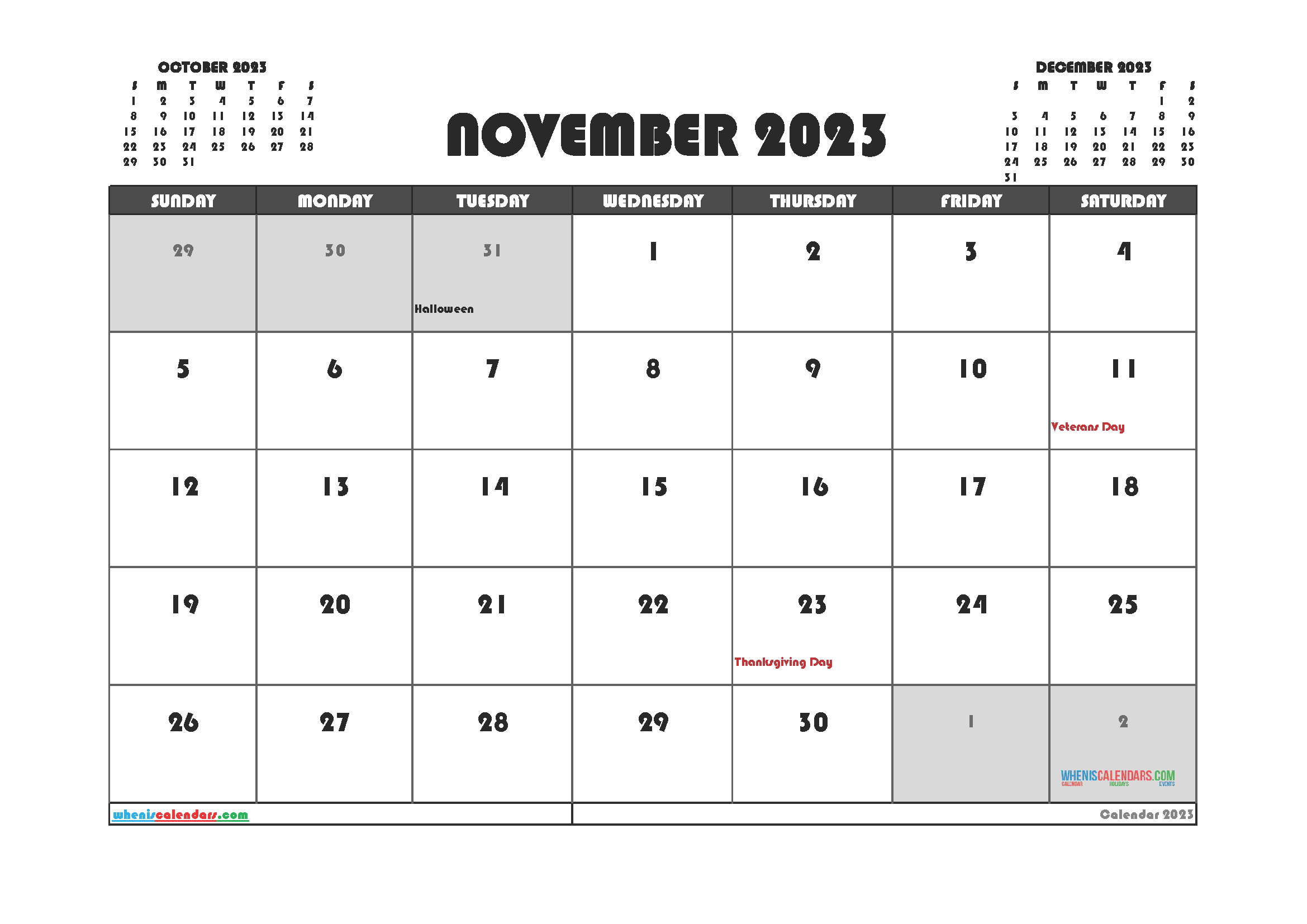 Printable November 2023 Calendar Free