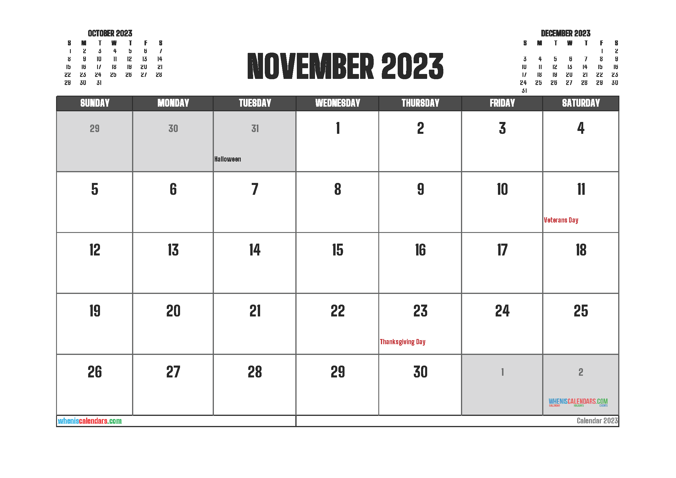 Free November 2023 Printable Calendar